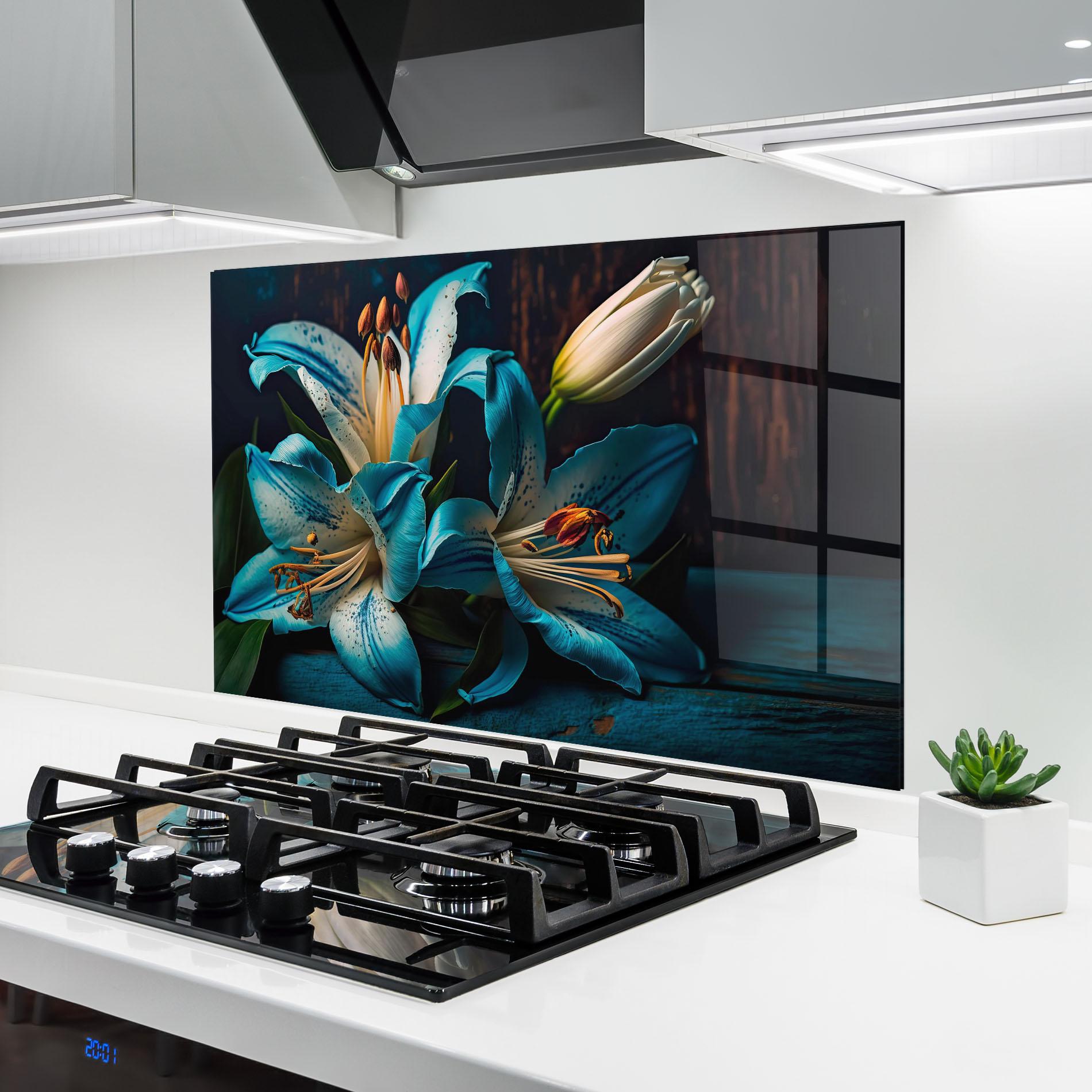 Konyhai üveg hátfal Blue Lily mockup 6