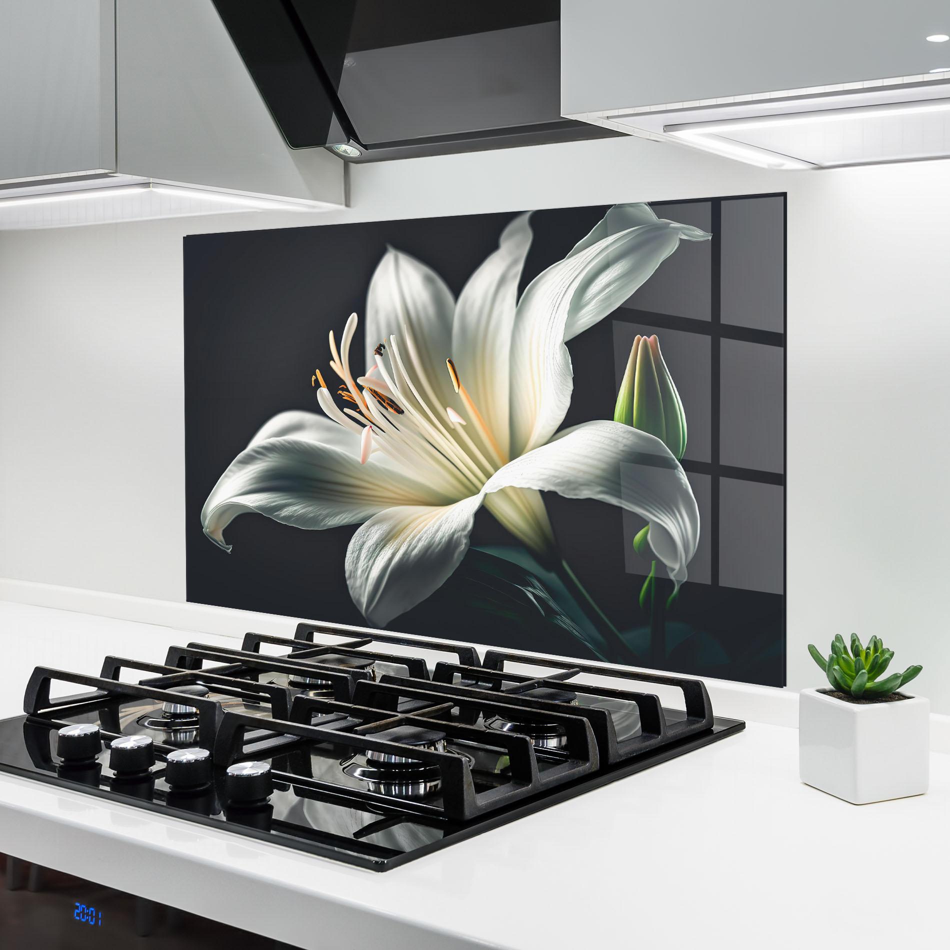 Konyhai üveg hátfal Light Grey Lily mockup 6