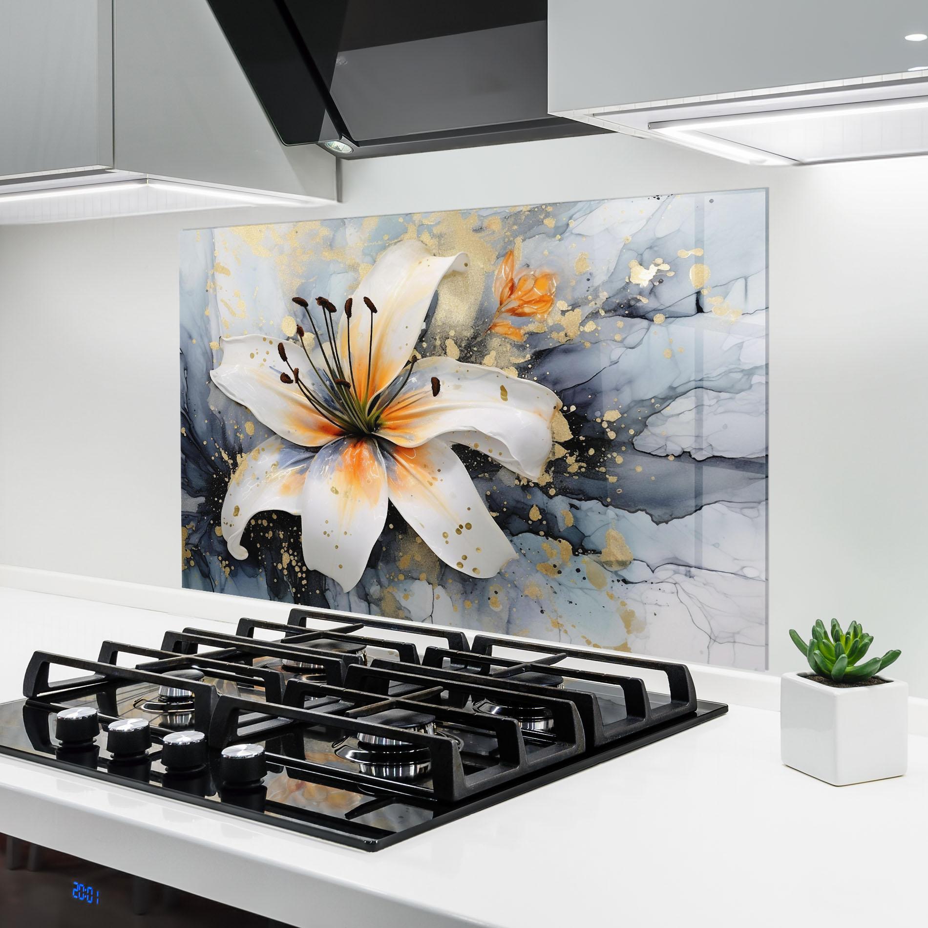 Konyhai üveg hátfal Lily With Orange Painting mockup 6