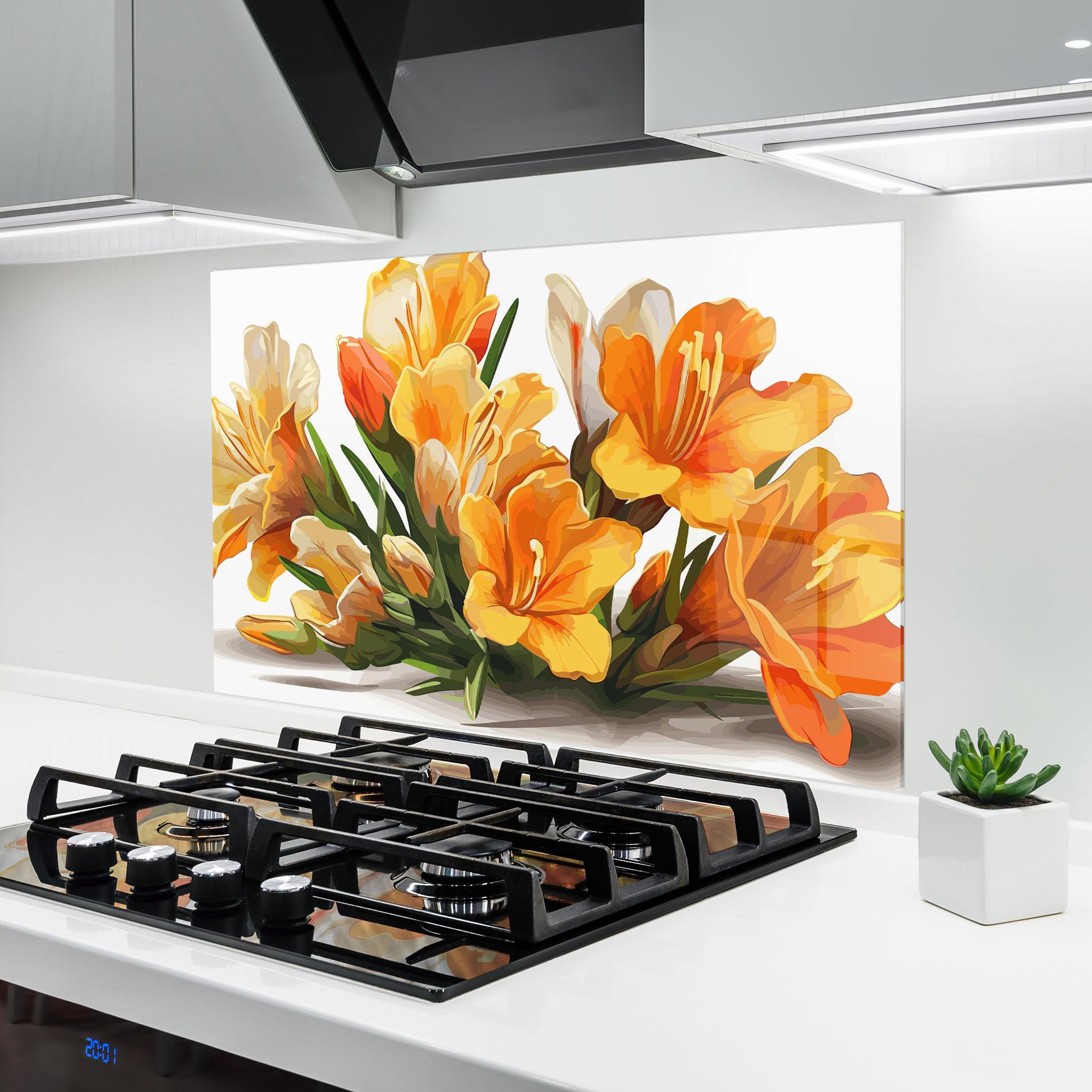 Konyhai üveg hátfal Orange Lily Art mockup 6