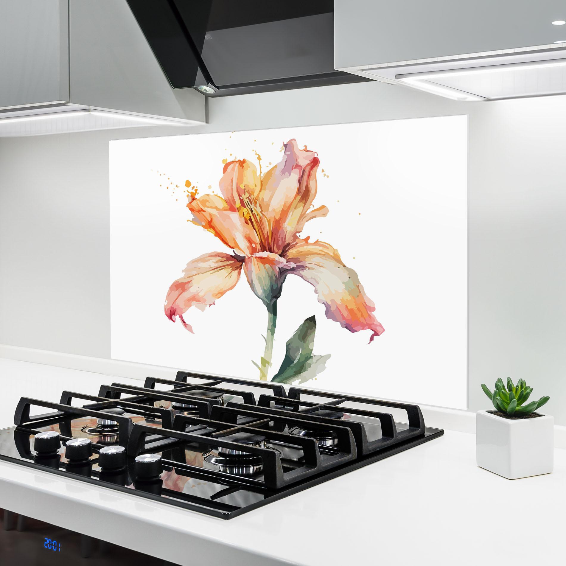 Konyhai üveg hátfal Orange Purple Lily mockup 6