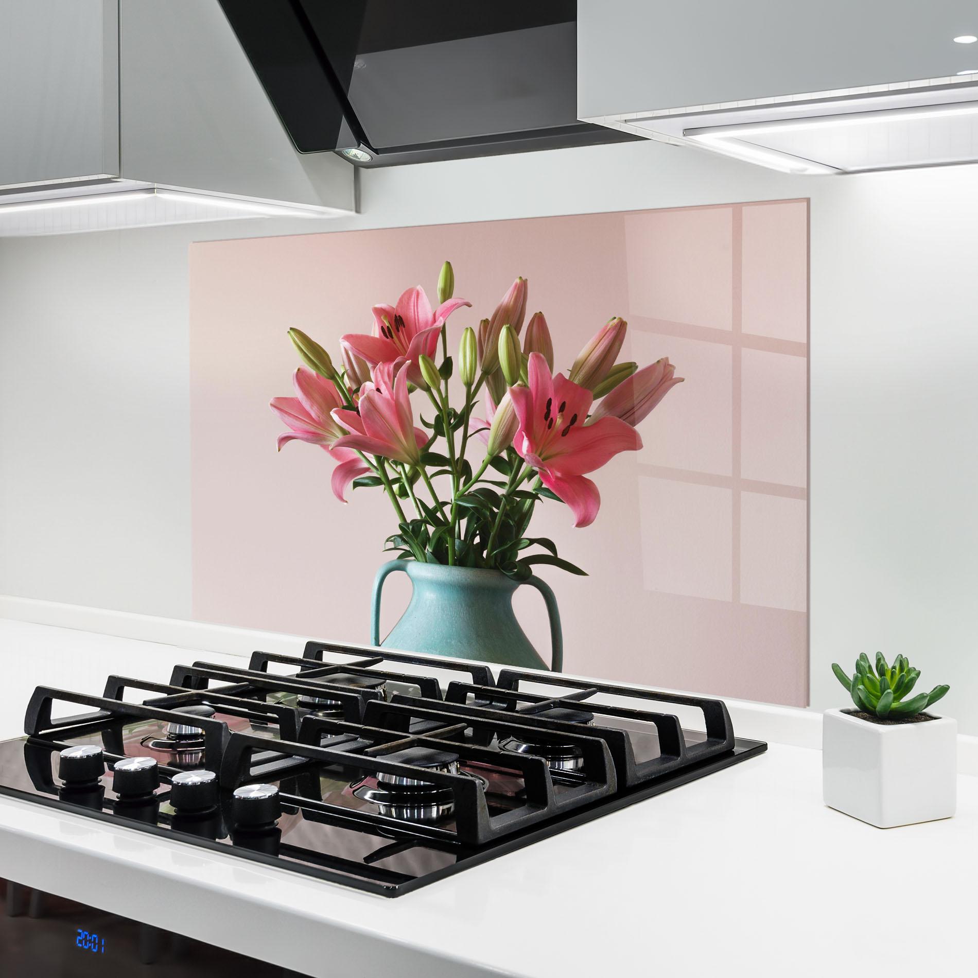 Konyhai üveg hátfal Pink Lily In Vase mockup 6