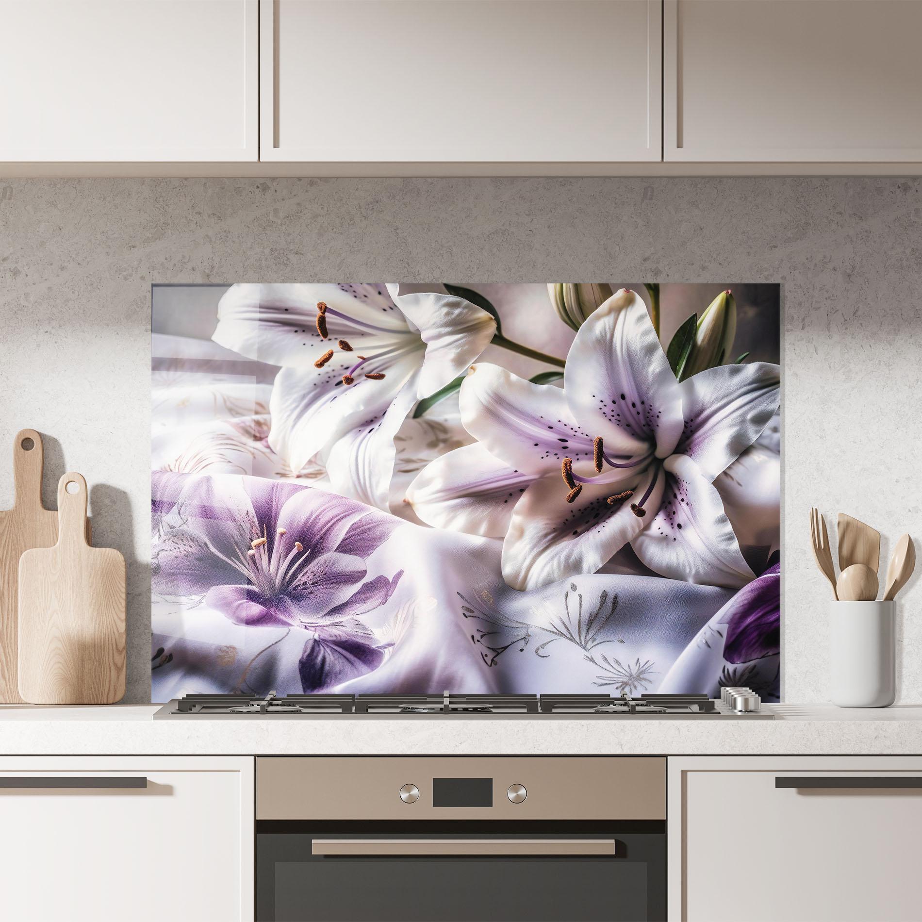 Konyhai üveg hátfal Light Purple Lily mockup 7