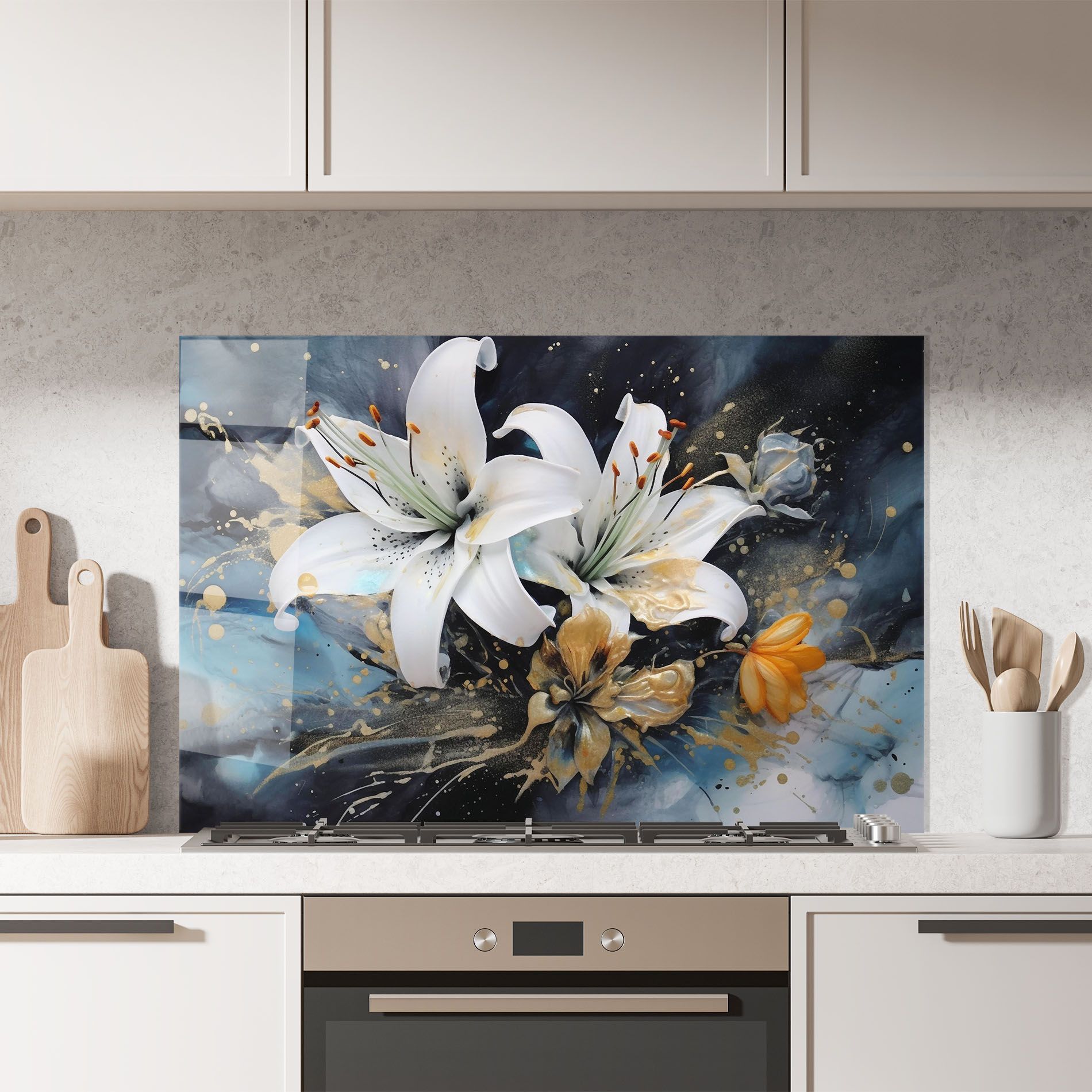 Lily On Blue Painting mockup 7