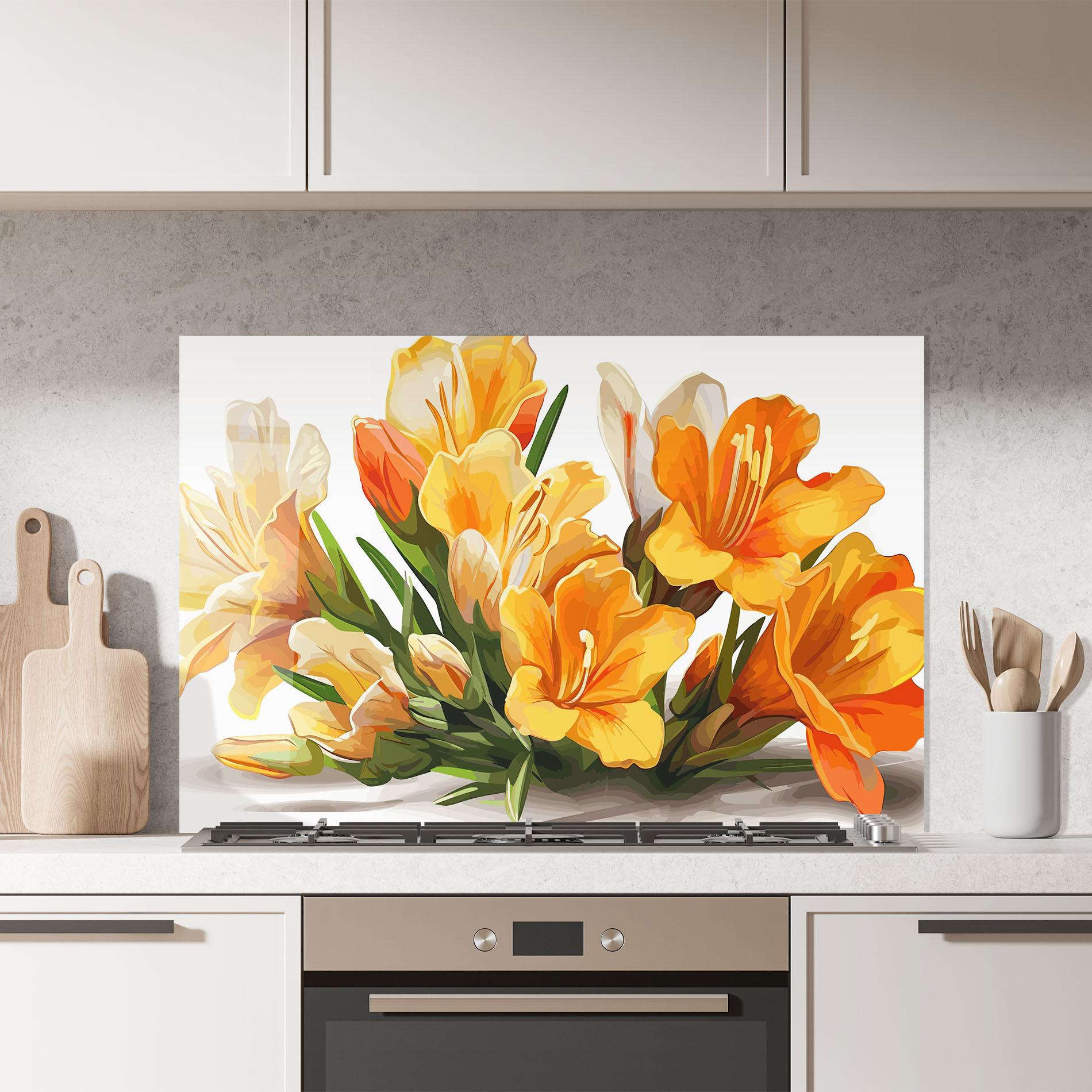 Konyhai üveg hátfal Orange Lily Art mockup 7