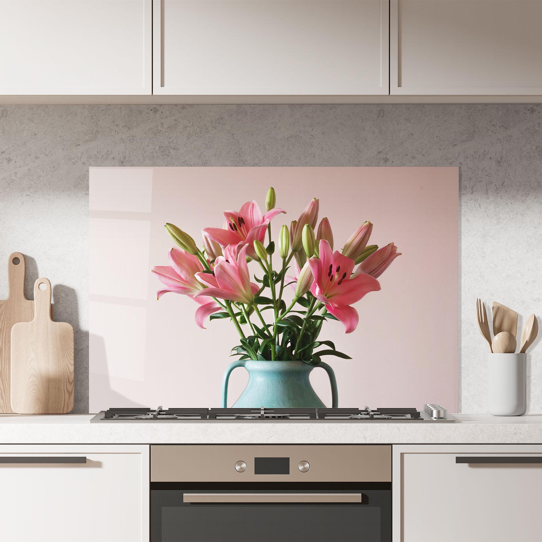 Konyhai üveg hátfal Pink Lily In Vase mockup 7