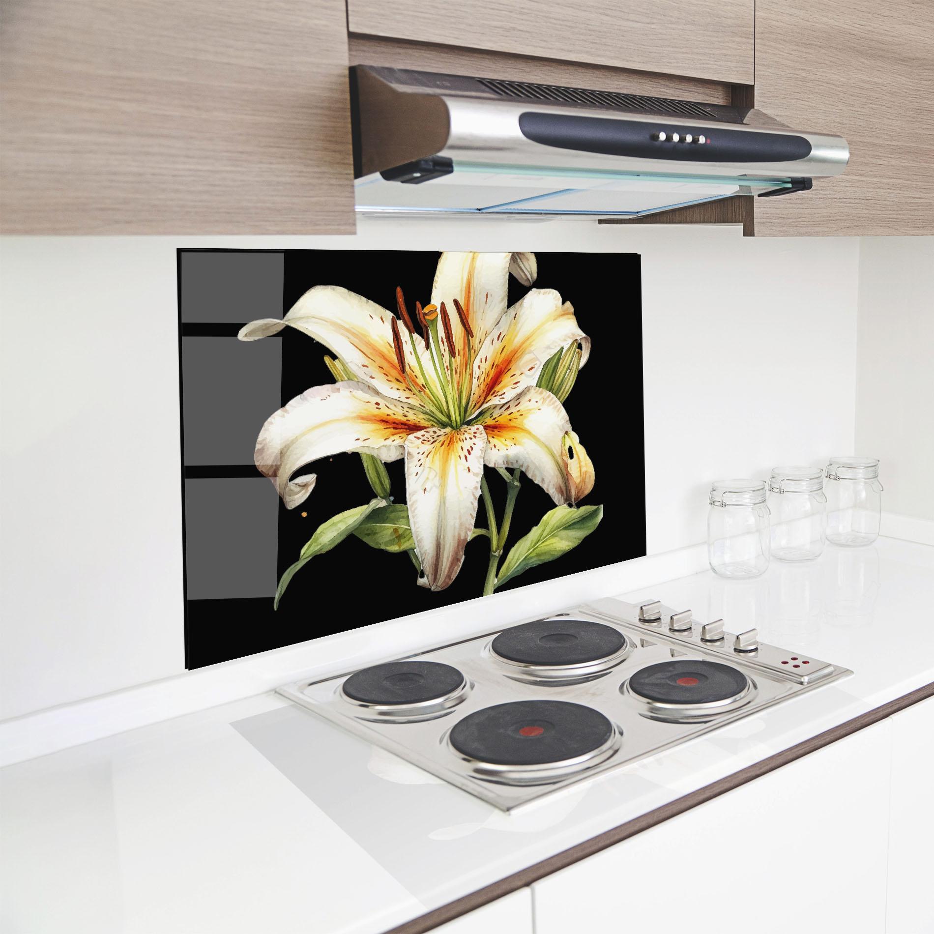Konyhai üveg hátfal Beautiful White Lily mockup 8