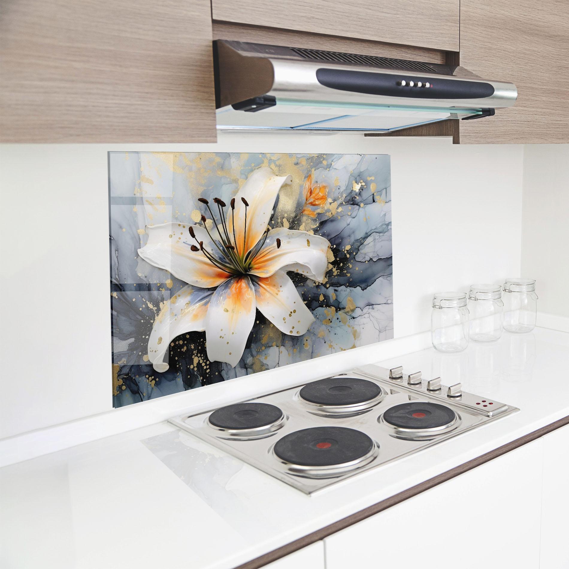 Konyhai üveg hátfal Lily With Orange Painting mockup 8