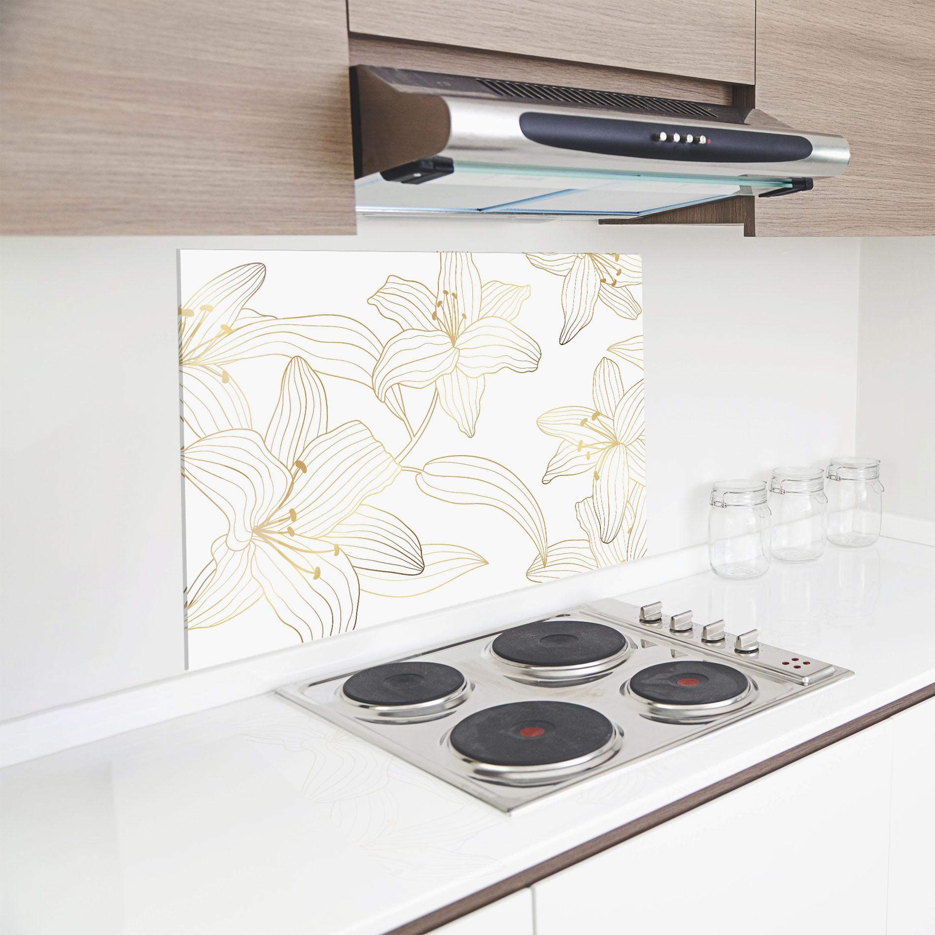 Konyhai üveg hátfal Luxury Golden Lily mockup 8