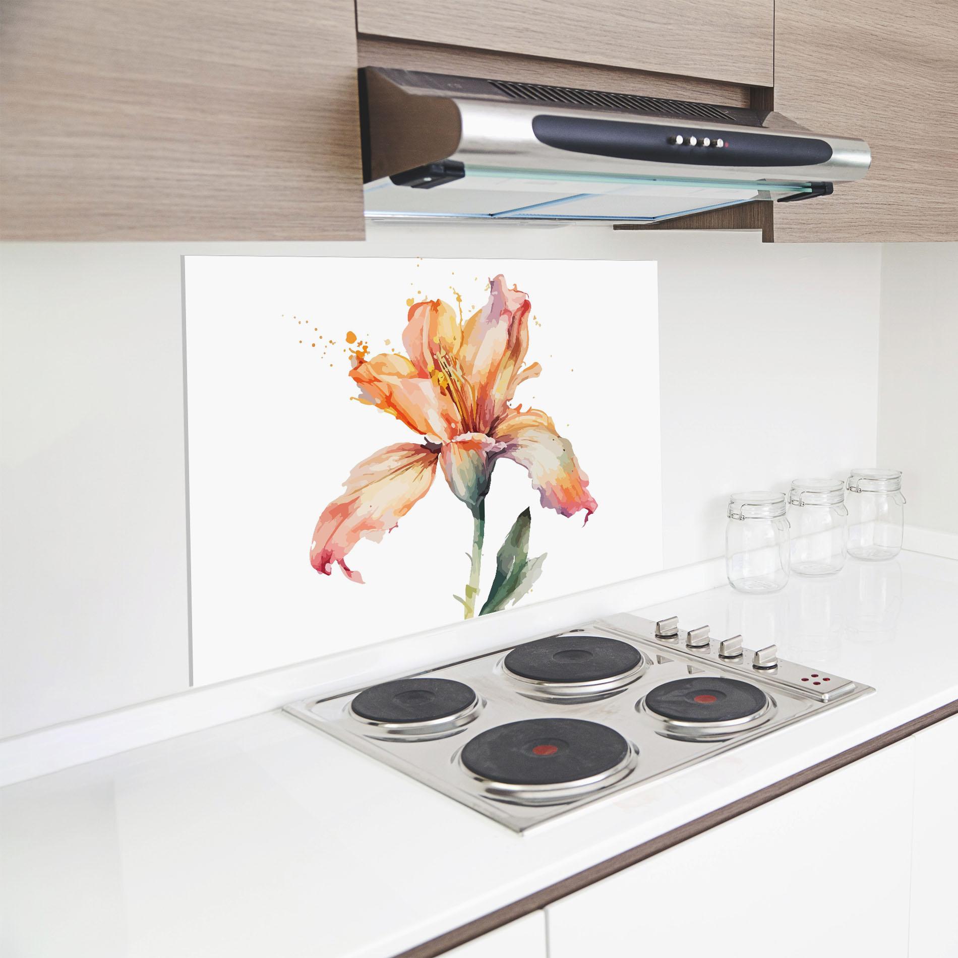 Konyhai üveg hátfal Orange Purple Lily mockup 8