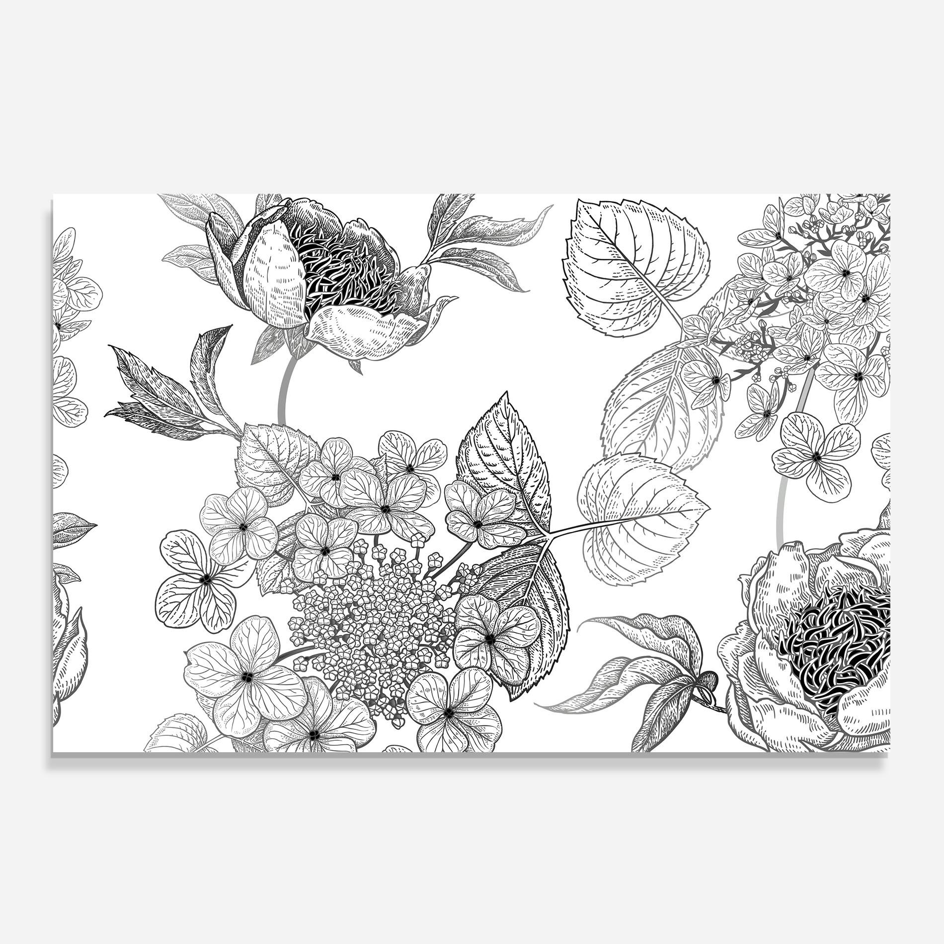 Konyhai üveg hátfal Black Line Flower mockup 0