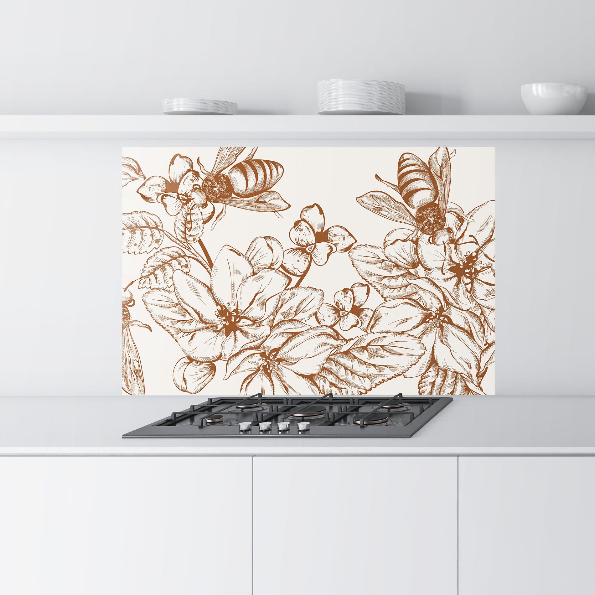 Konyhai üveg hátfal Bee Flower Line mockup 9