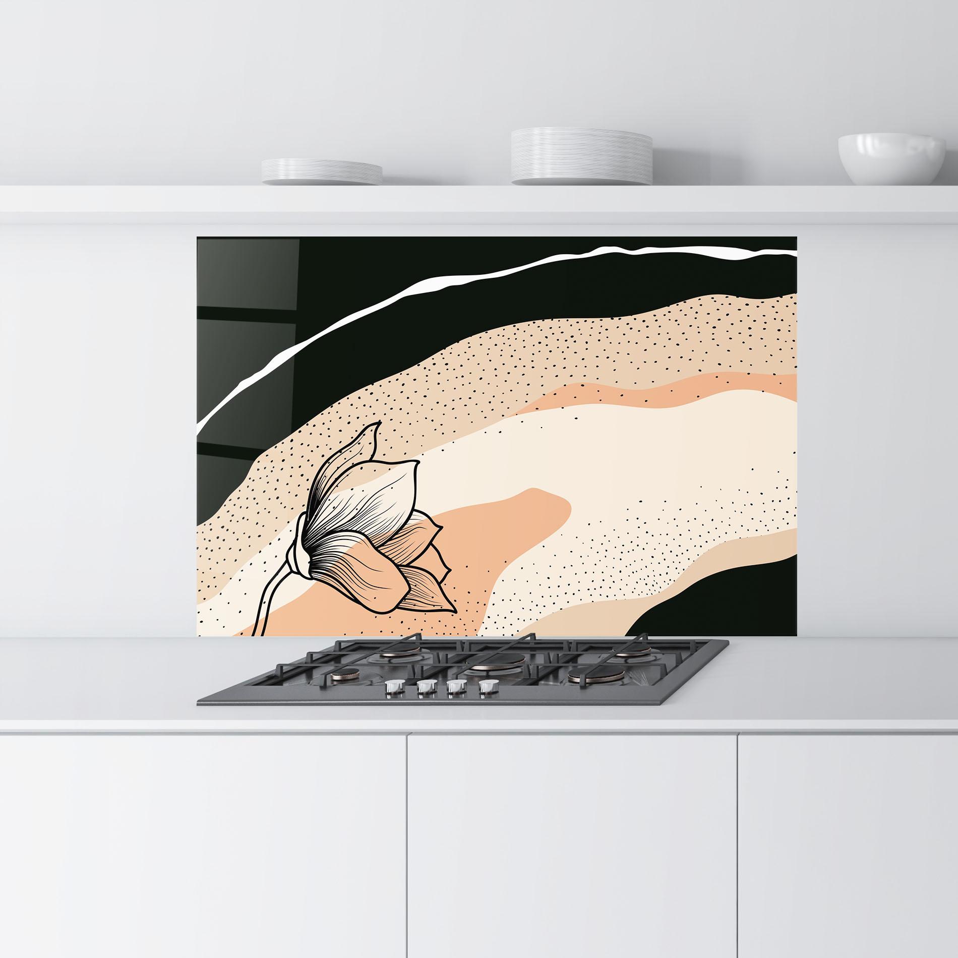 Konyhai üveg hátfal Black Line Art Plant mockup 9