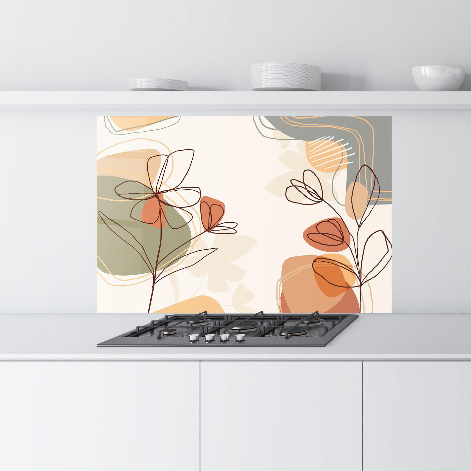 Konyhai üveg hátfal Brown Line Plants mockup 9