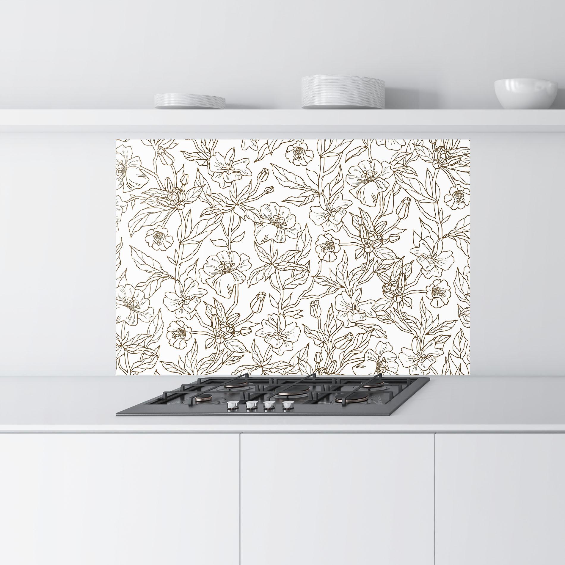 Konyhai üveg hátfal Cream Line Flowers mockup 9