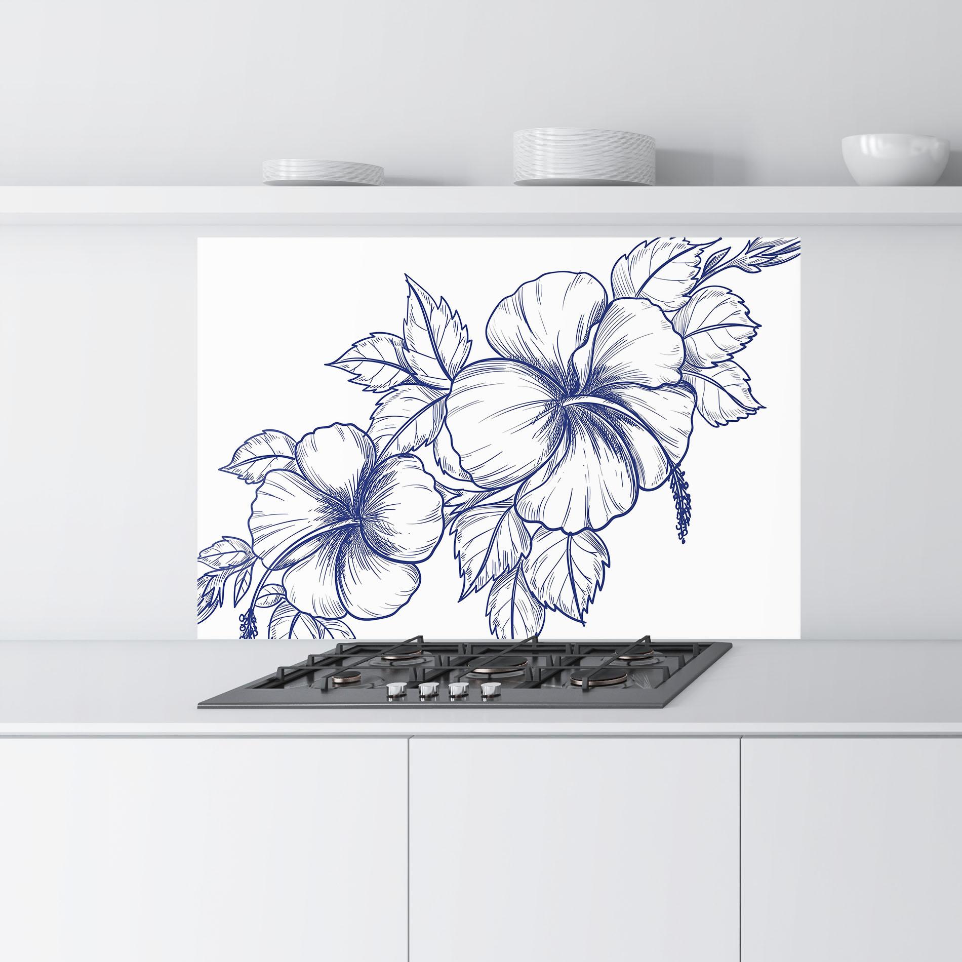 Konyhai üveg hátfal Dark Blue Line Flower mockup 9
