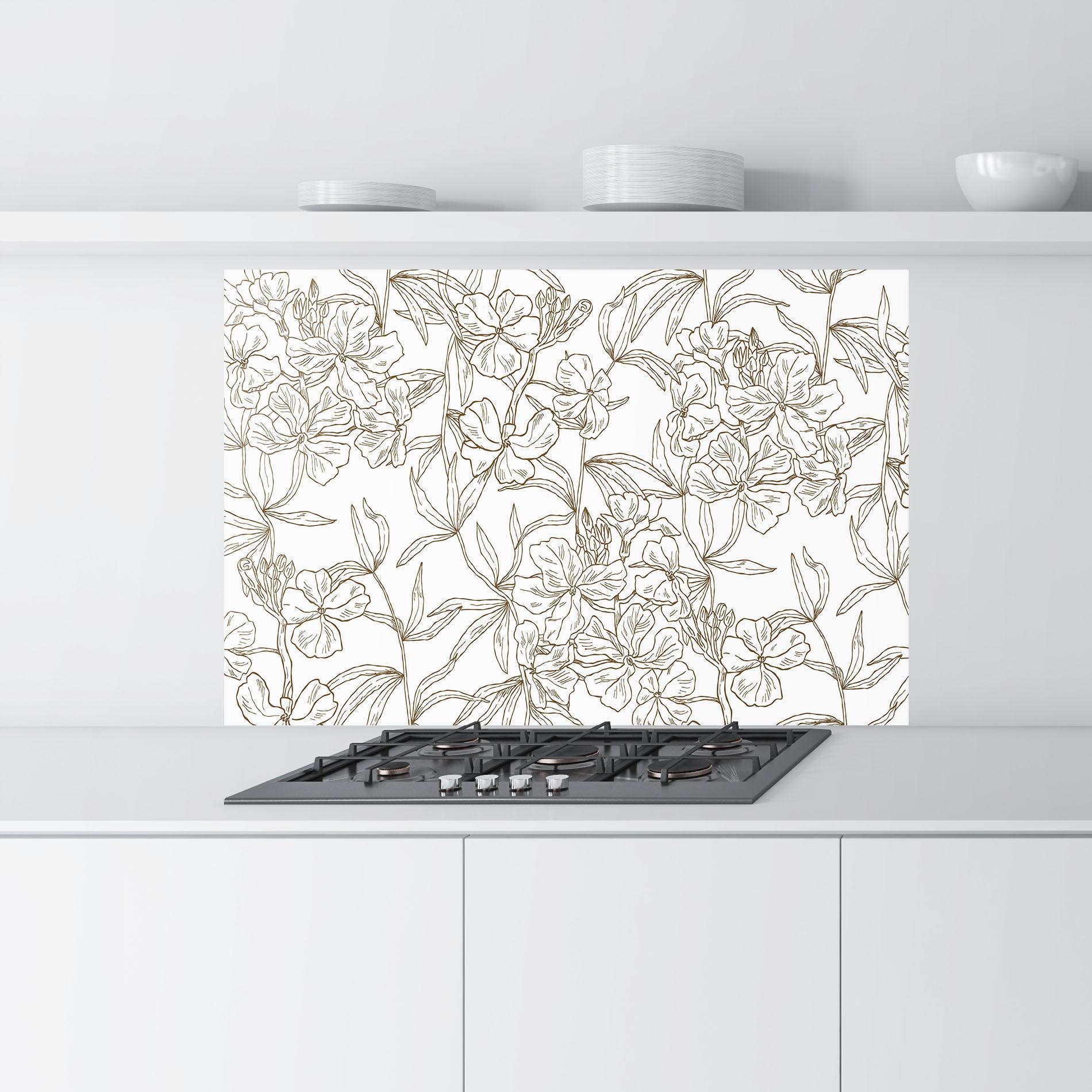 Konyhai üveg hátfal Flower Brown Line mockup 9