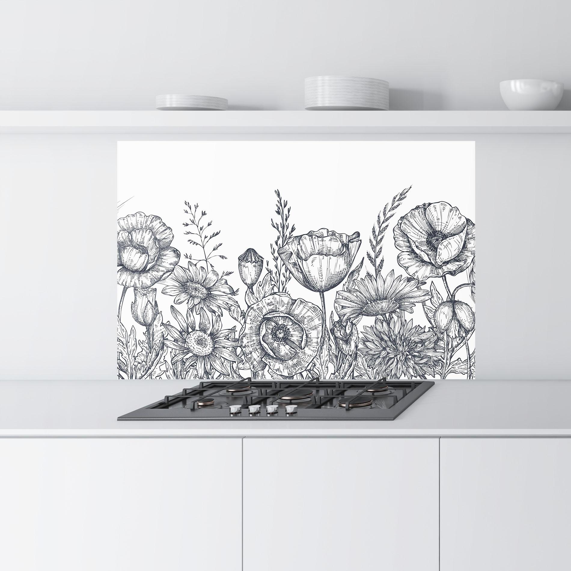 Konyhai üveg hátfal Flower Grey Line mockup 9