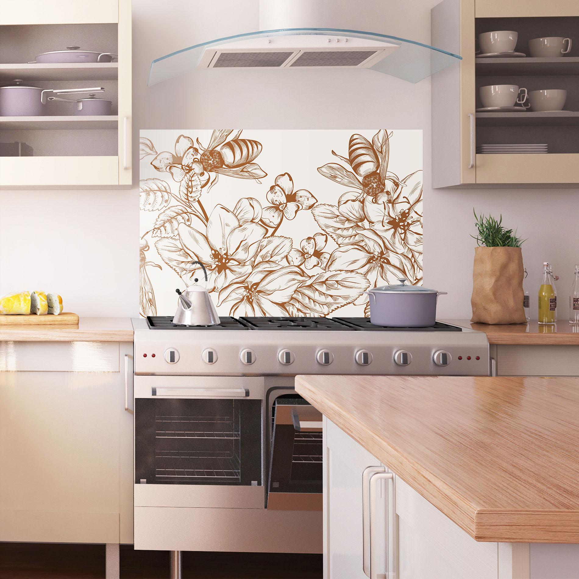 Konyhai üveg hátfal Bee Flower Line mockup 1