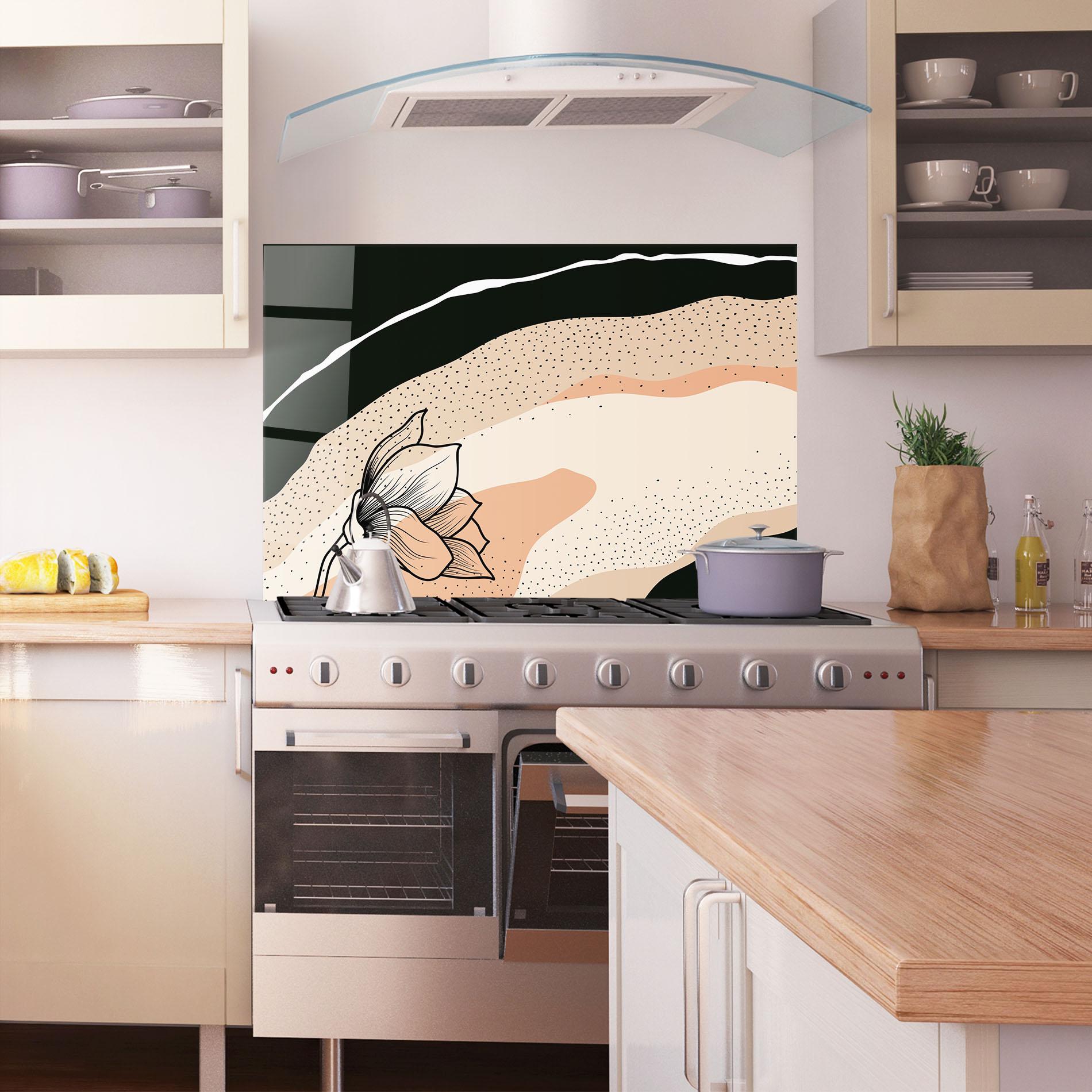 Konyhai üveg hátfal Black Line Art Plant mockup 1