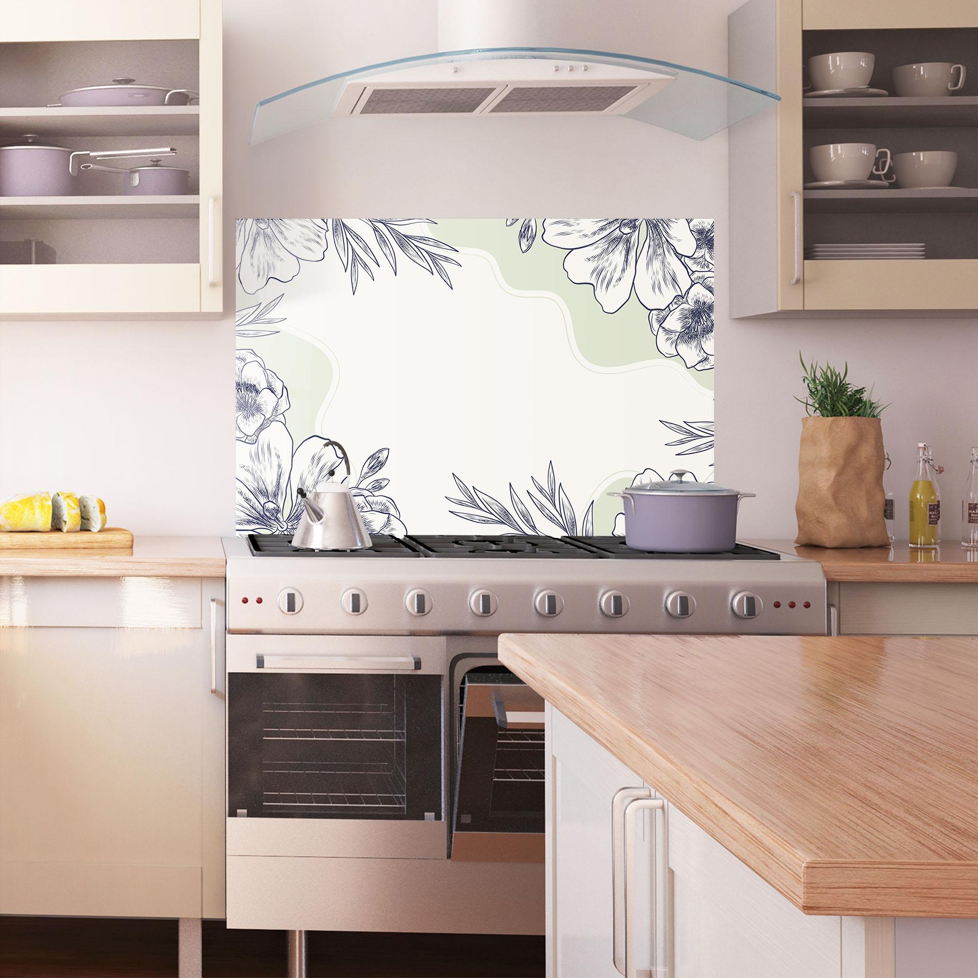 Konyhai üveg hátfal Blue Line Green mockup 1