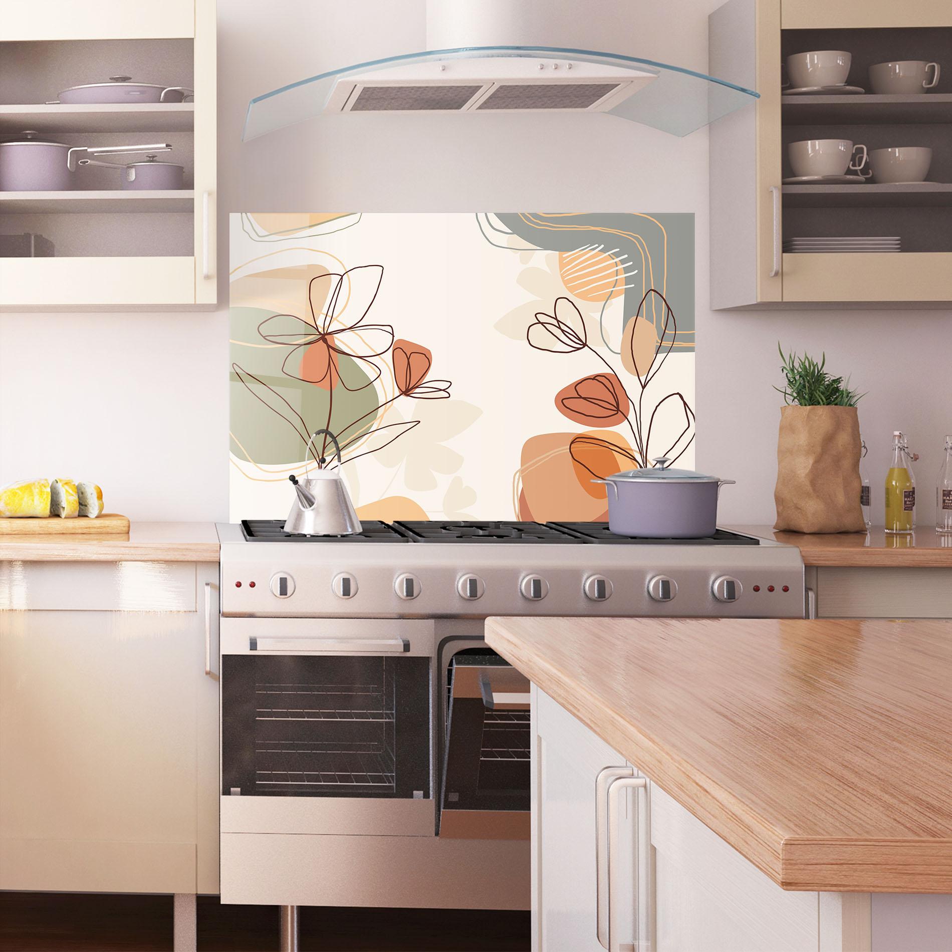 Konyhai üveg hátfal Brown Line Plants mockup 1