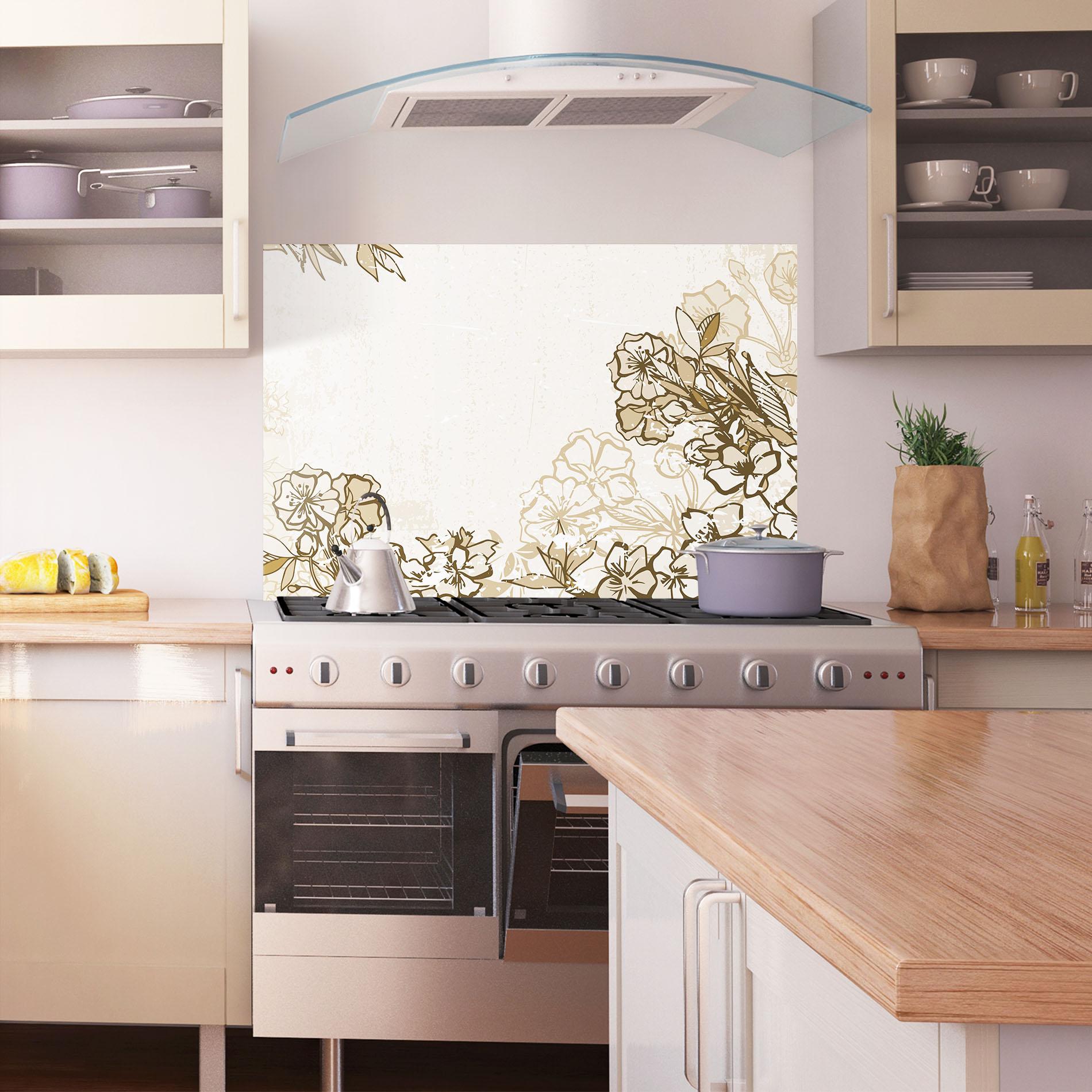 Konyhai üveg hátfal Cream Brown Flower mockup 1