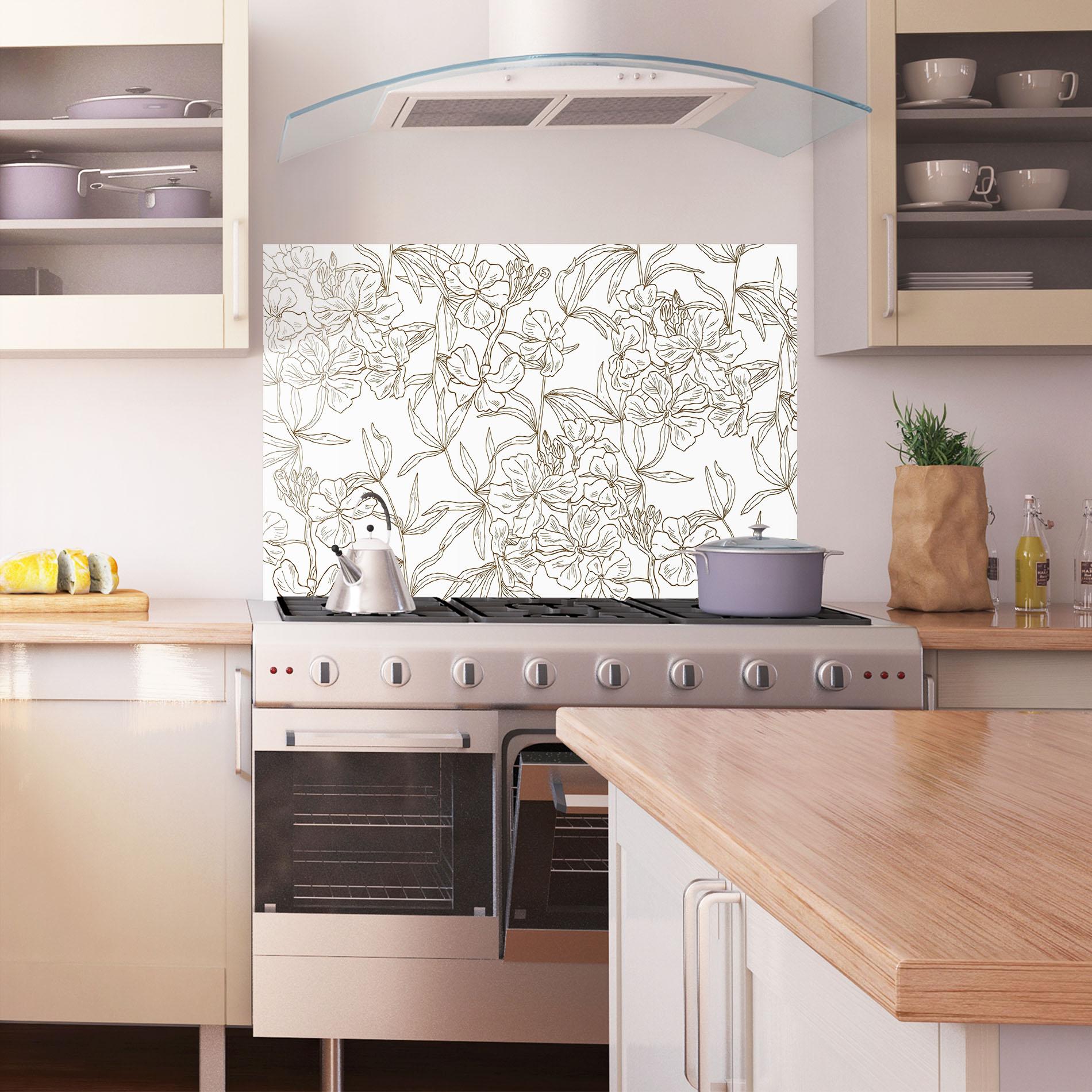 Konyhai üveg hátfal Flower Brown Line mockup 1