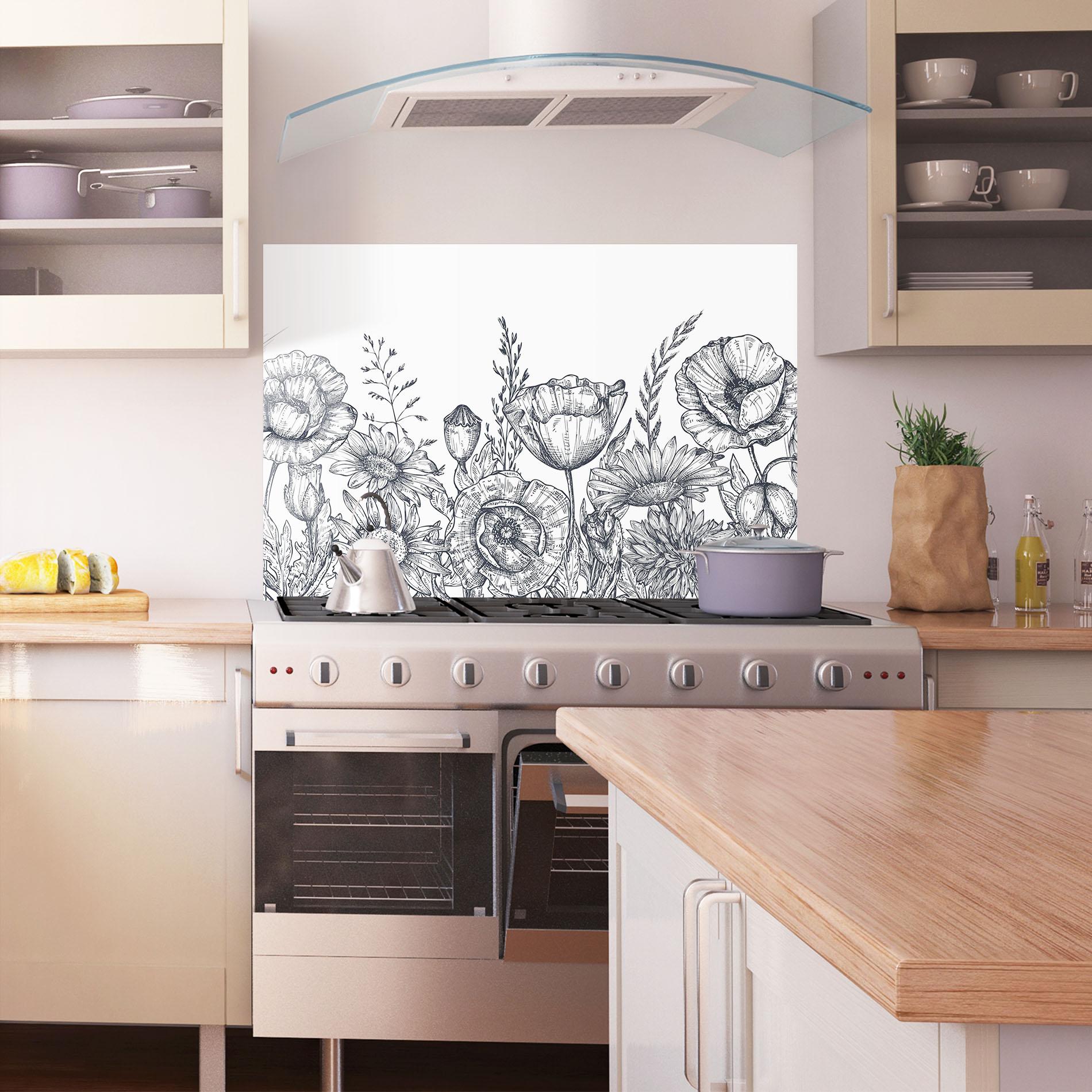 Konyhai üveg hátfal Flower Grey Line mockup 1