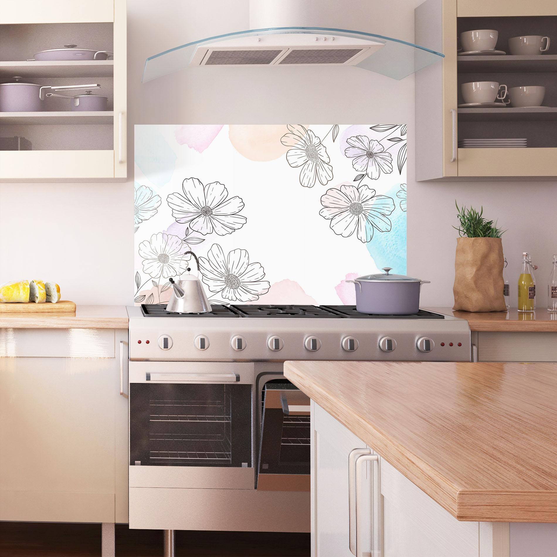 Konyhai üveg hátfal Grey Colorful Flower mockup 1