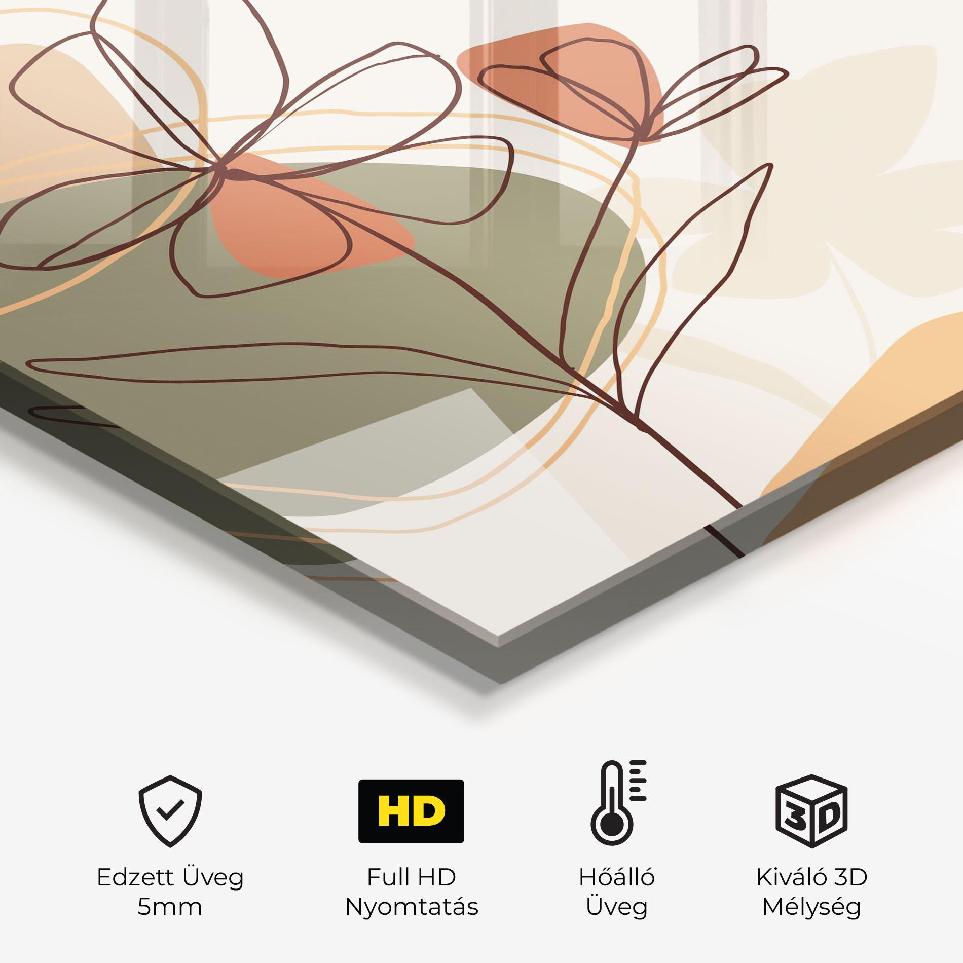 Konyhai üveg hátfal Brown Line Plants mockup 2