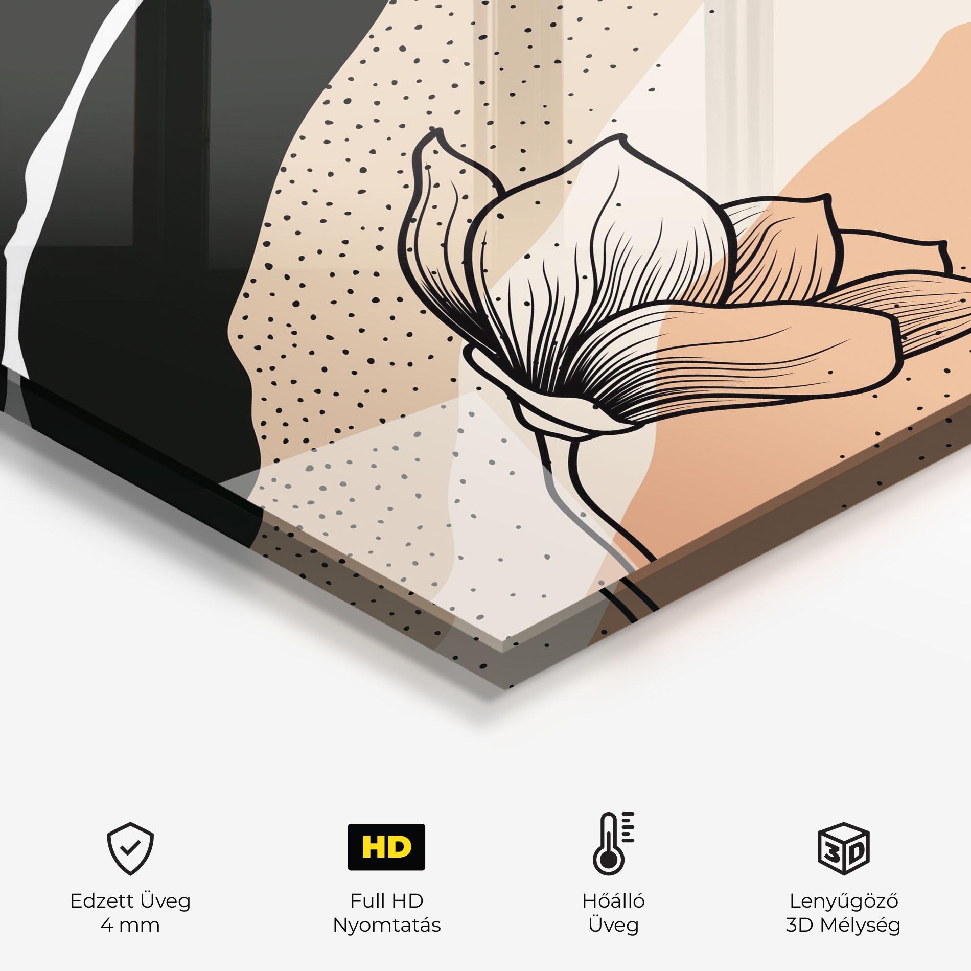 Konyhai üveg hátfal Black Line Art Plant mockup 2