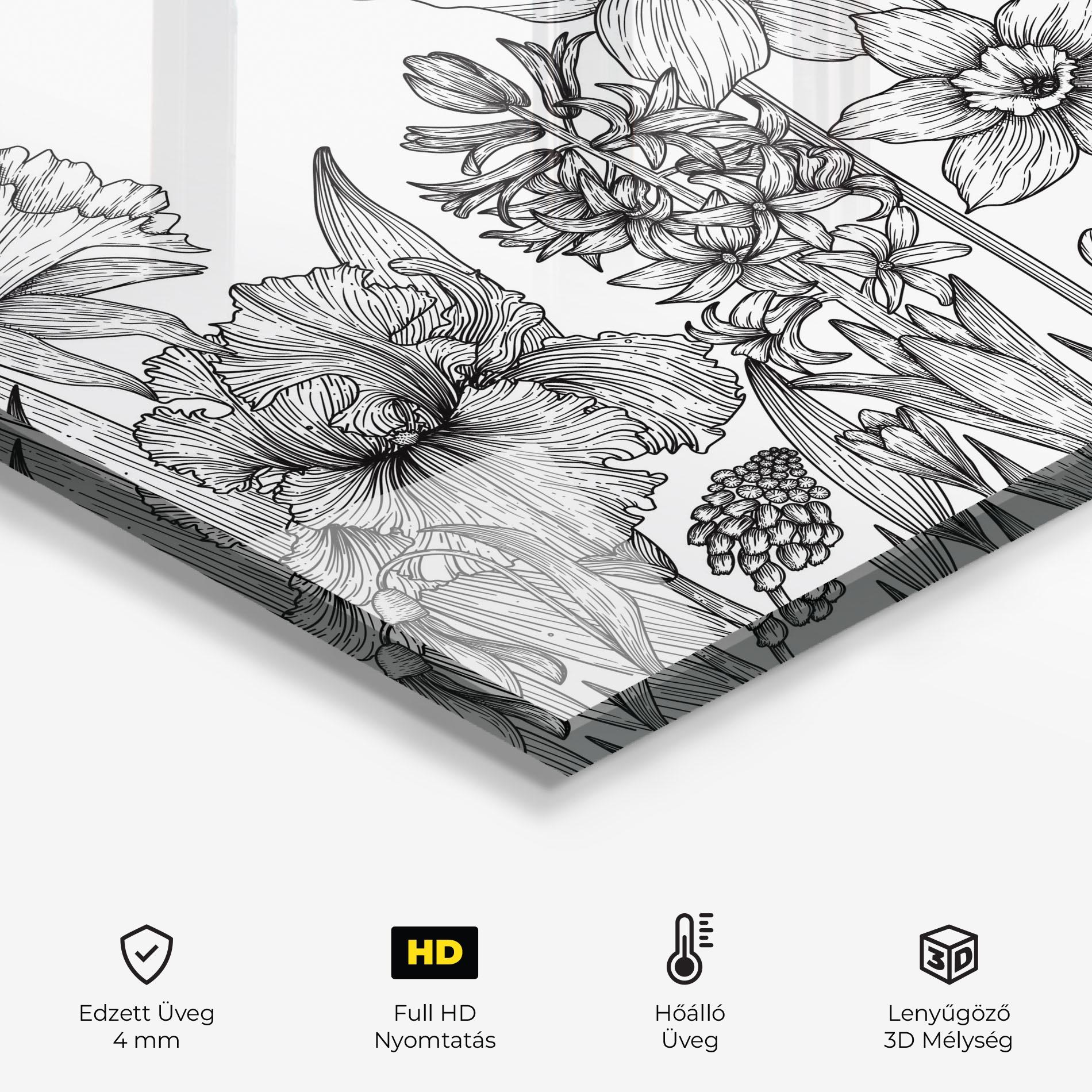 Konyhai üveg hátfal Black Line Plant mockup 2