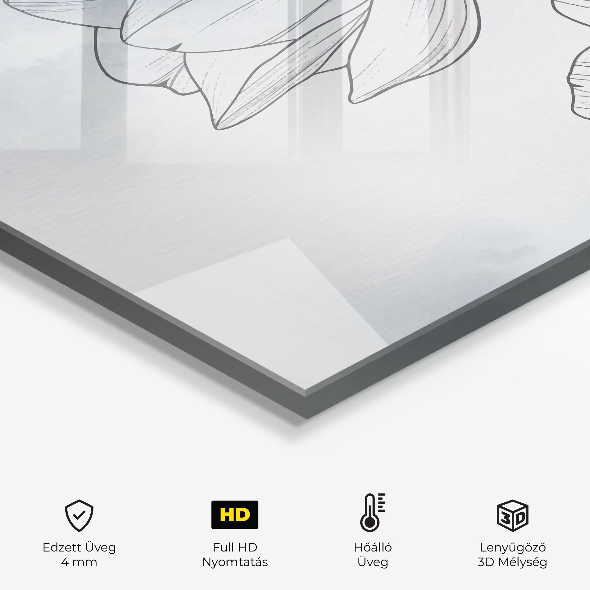 Konyhai üveg hátfal Blue Line Flower mockup 2