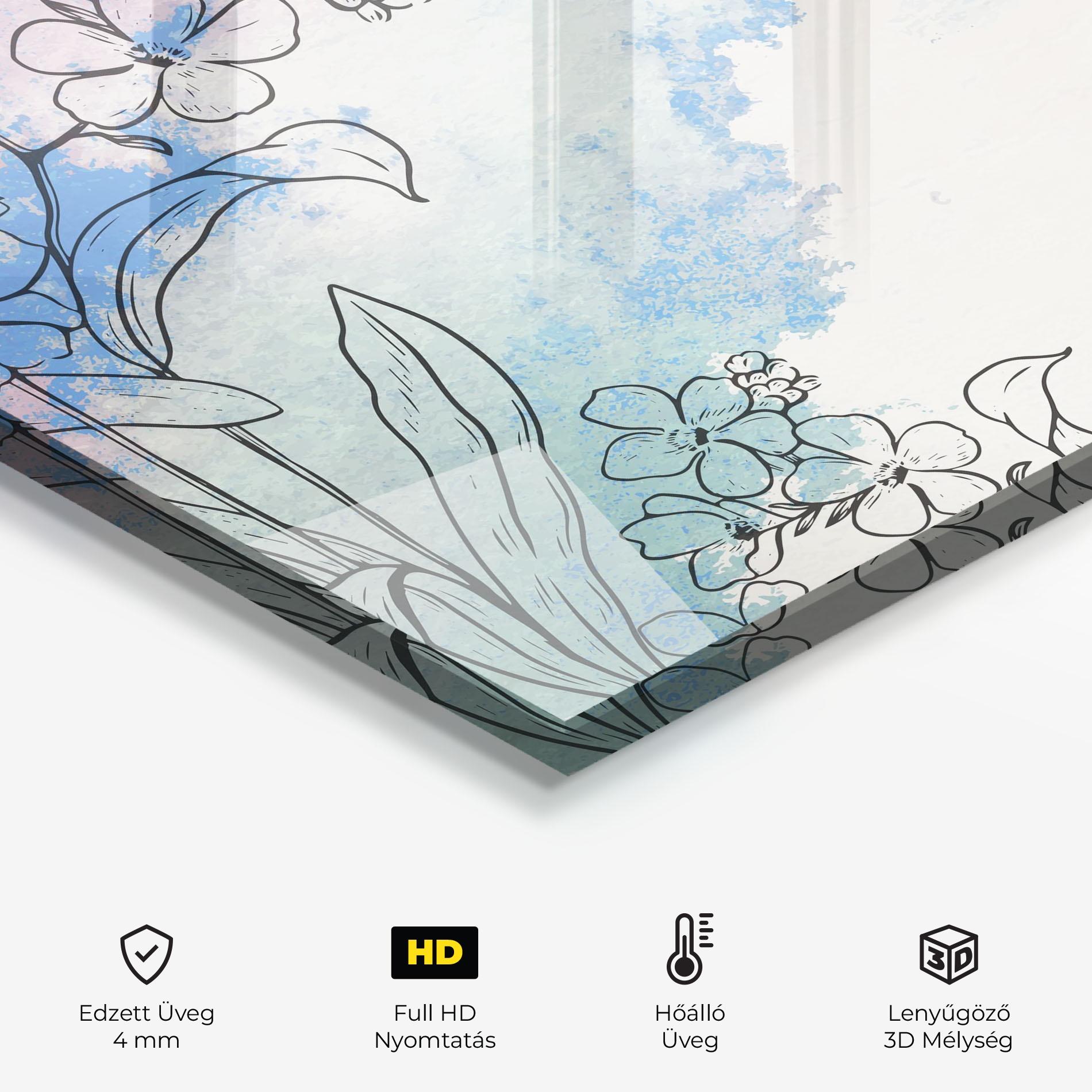 Konyhai üveg hátfal Blue Watercolor Flower mockup 2