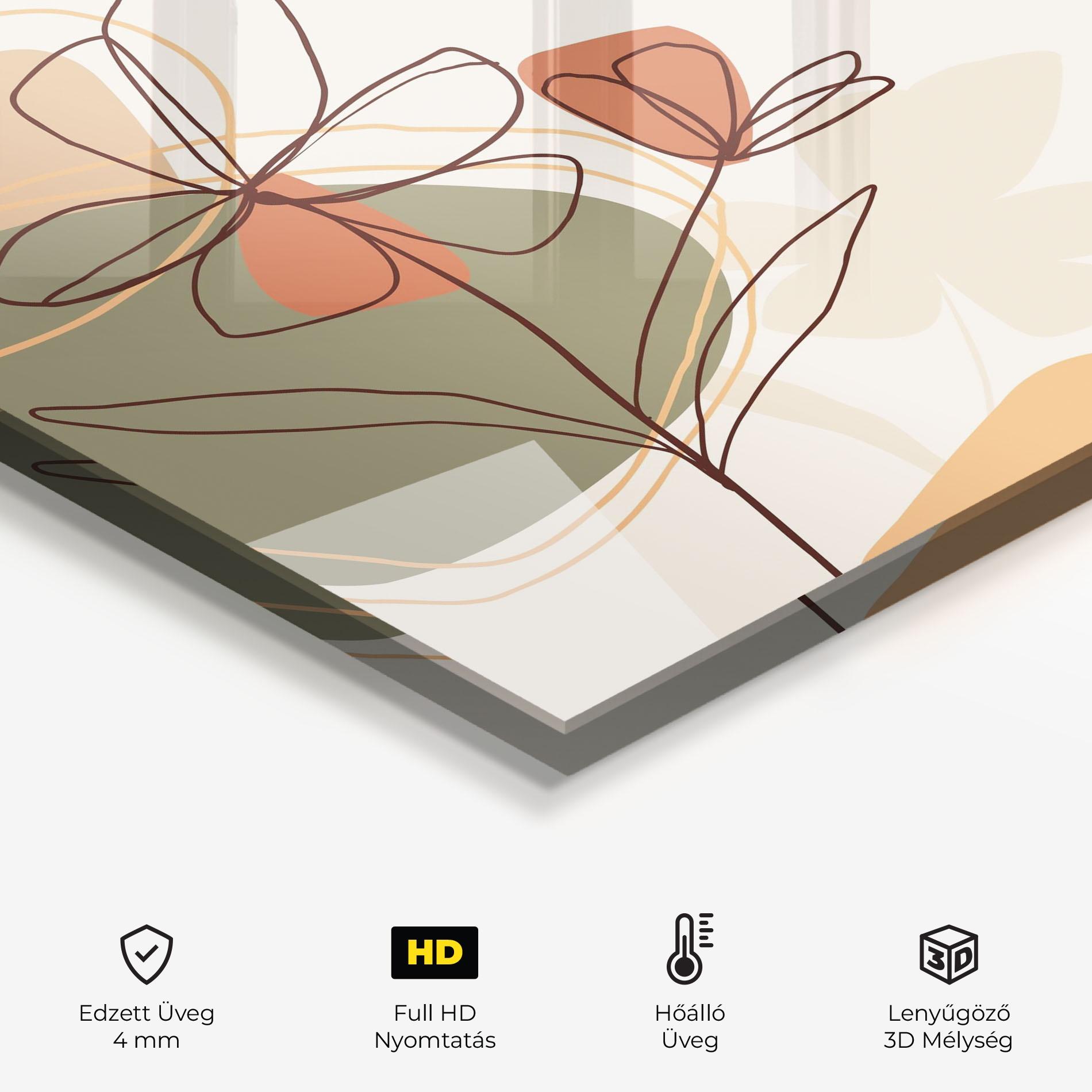 Konyhai üveg hátfal Brown Line Plants mockup 2