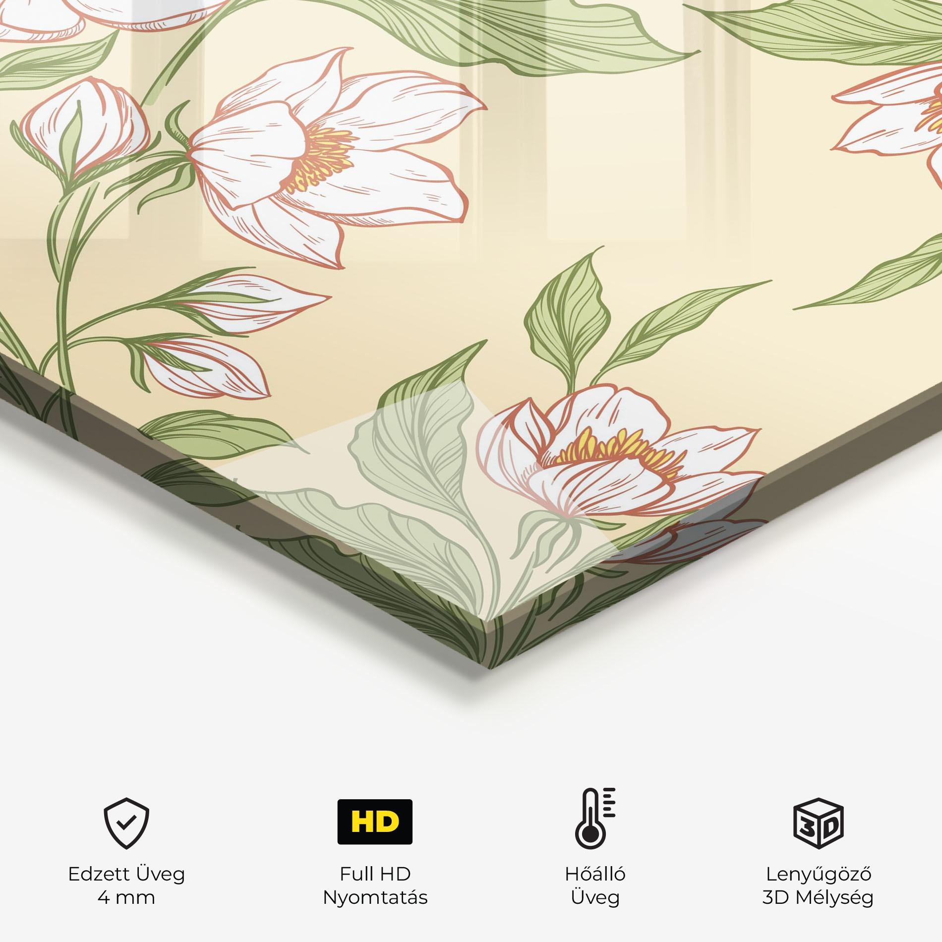 Konyhai üveg hátfal Cream Flower White mockup 2
