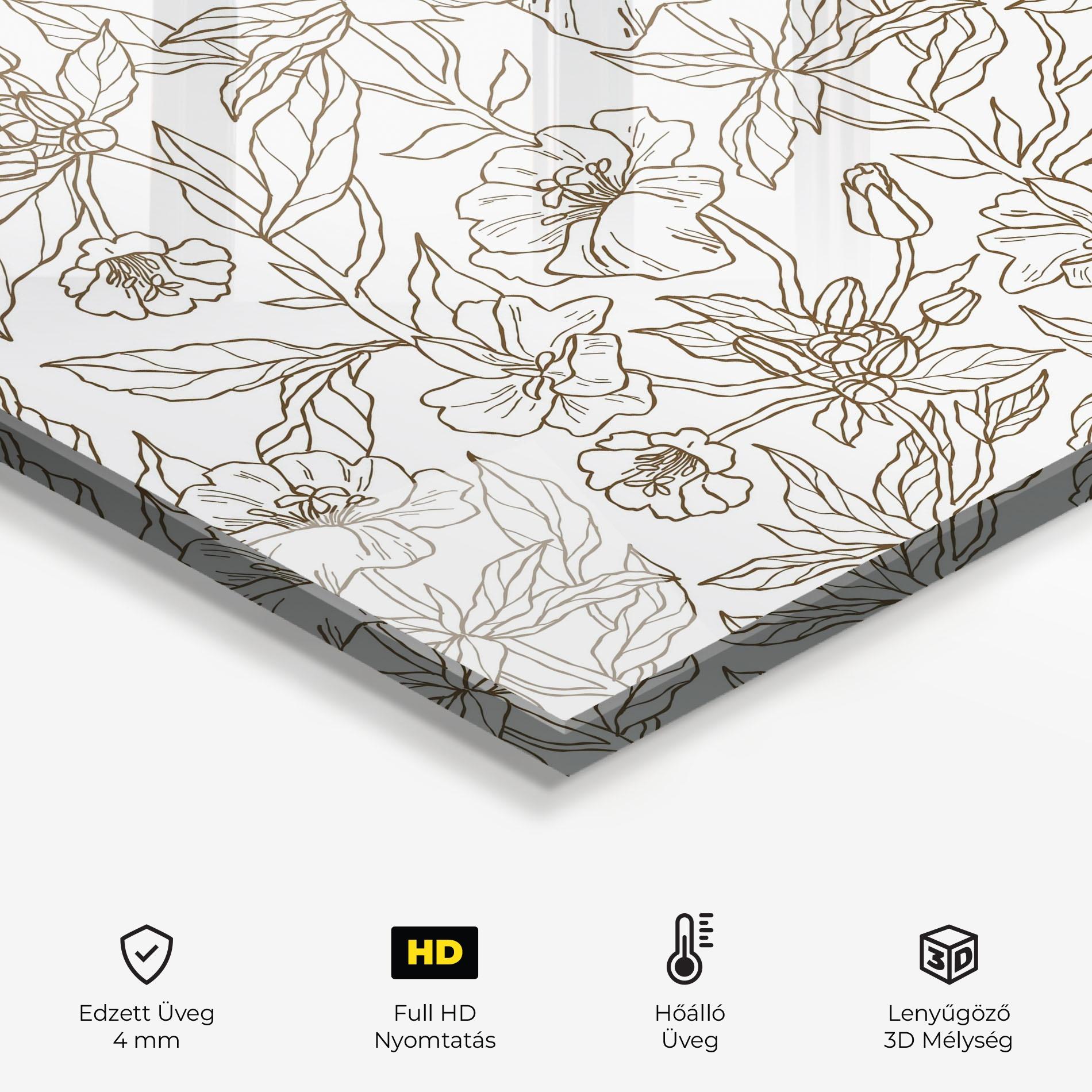 Konyhai üveg hátfal Cream Line Flowers mockup 2