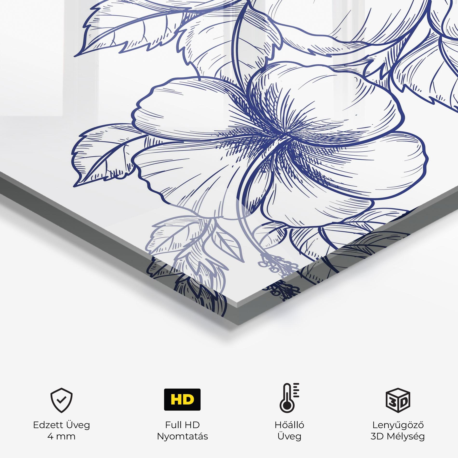 Konyhai üveg hátfal Dark Blue Line Flower mockup 2