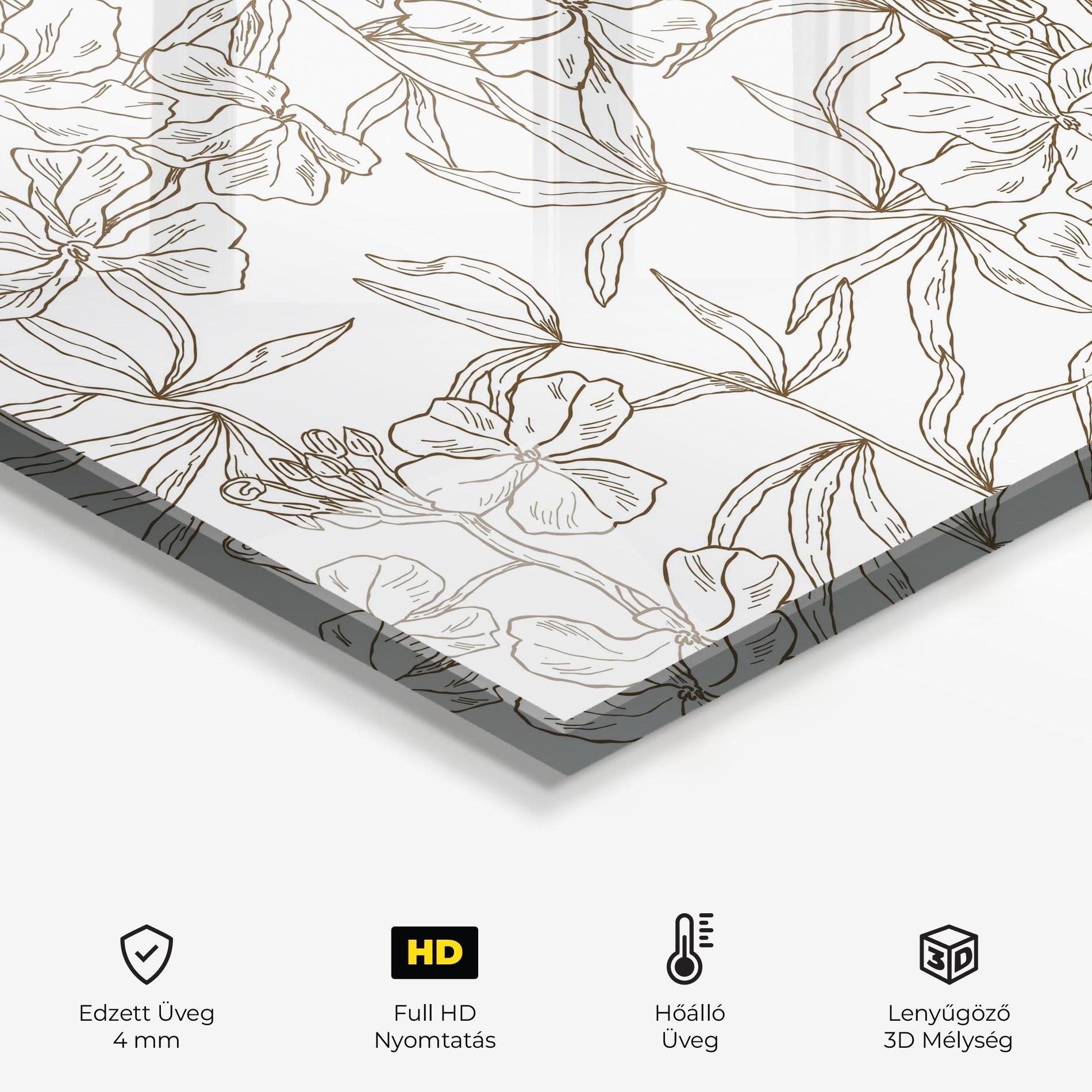 Konyhai üveg hátfal Flower Brown Line mockup 2