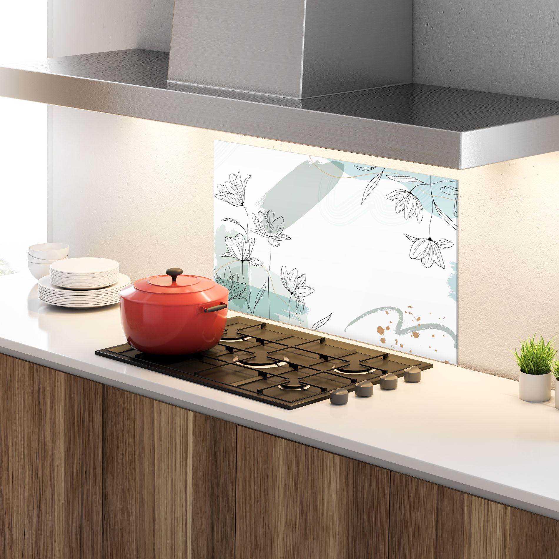 Konyhai üveg hátfal Black Blue Line mockup 4