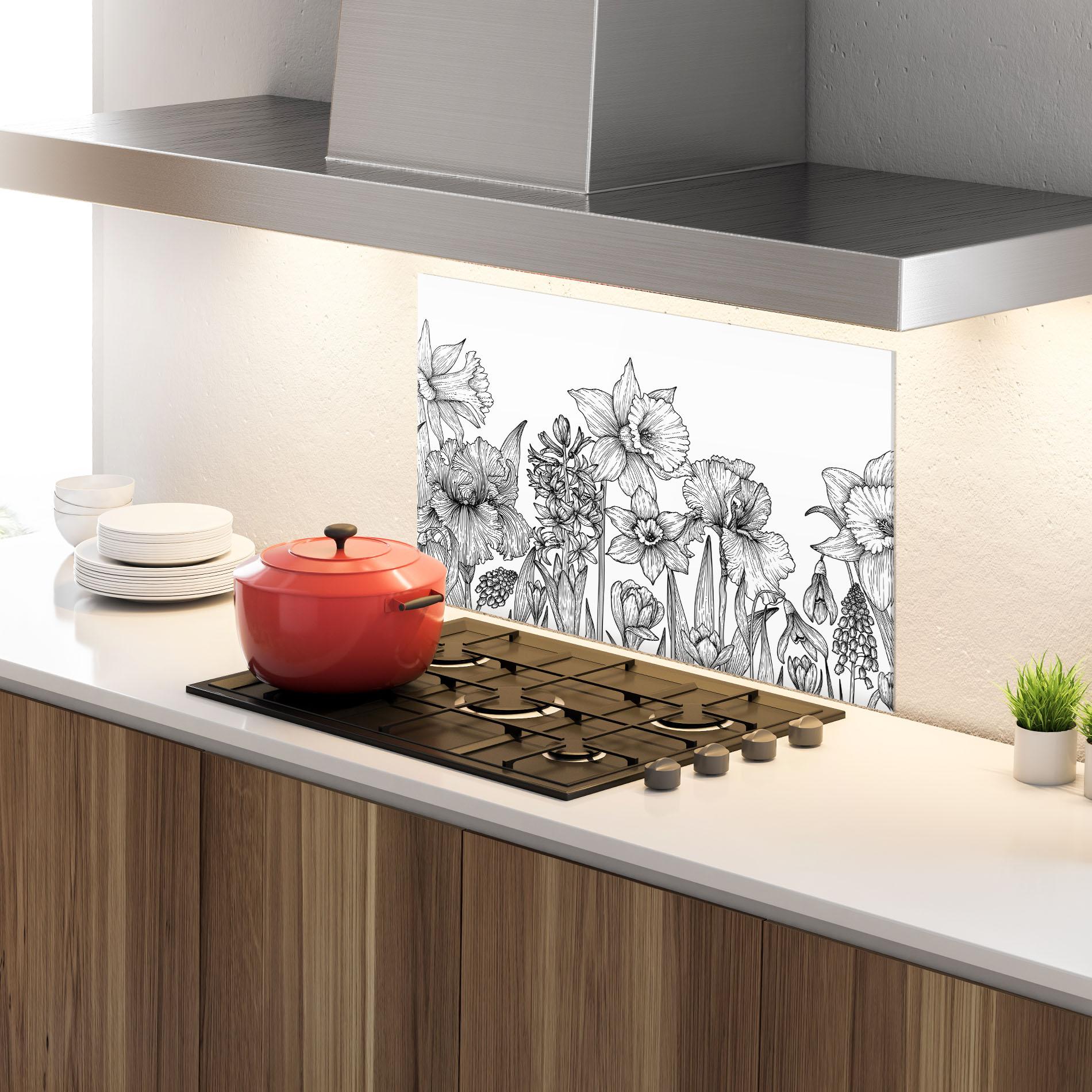 Konyhai üveg hátfal Black Line Plant mockup 4