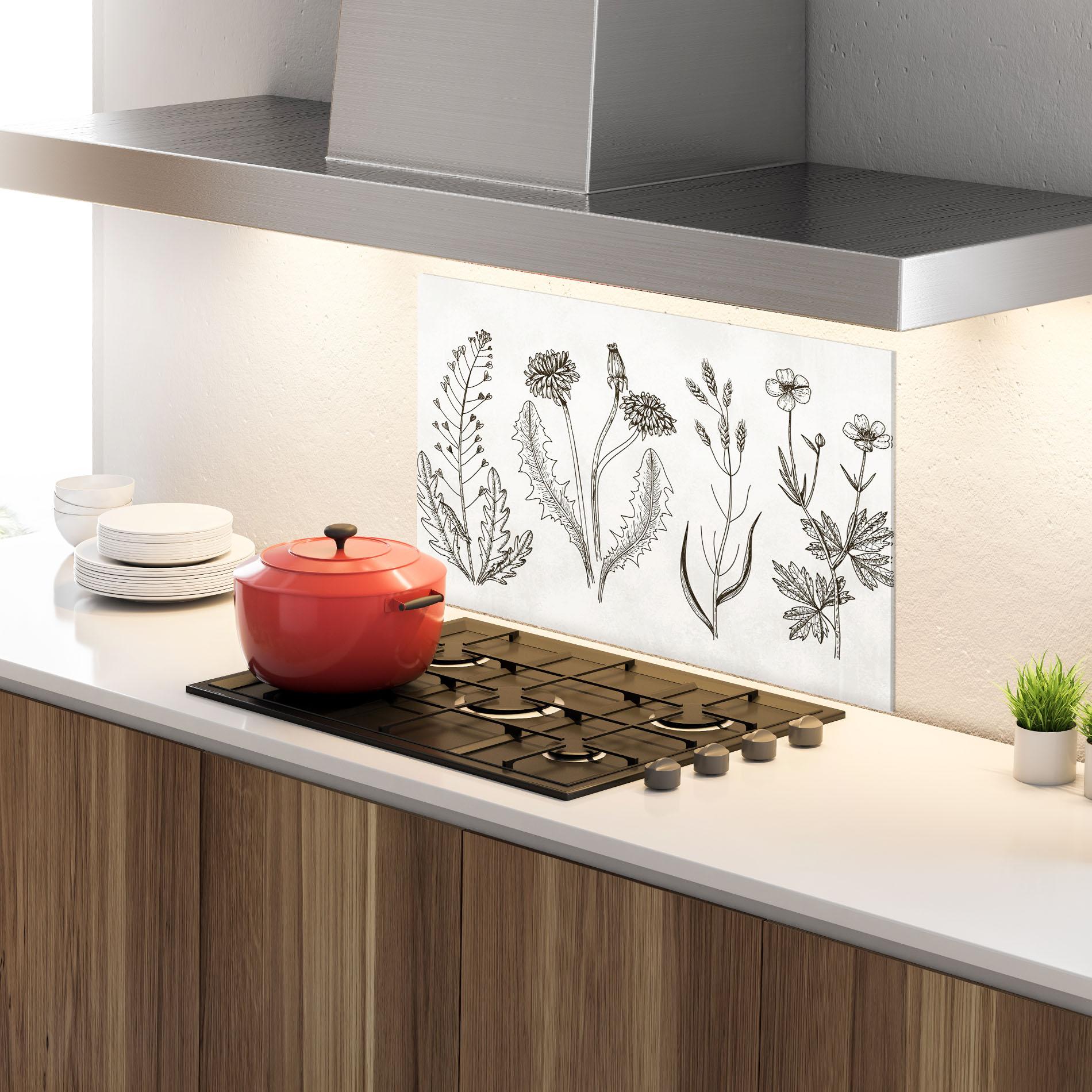 Konyhai üveg hátfal Black Line White mockup 4