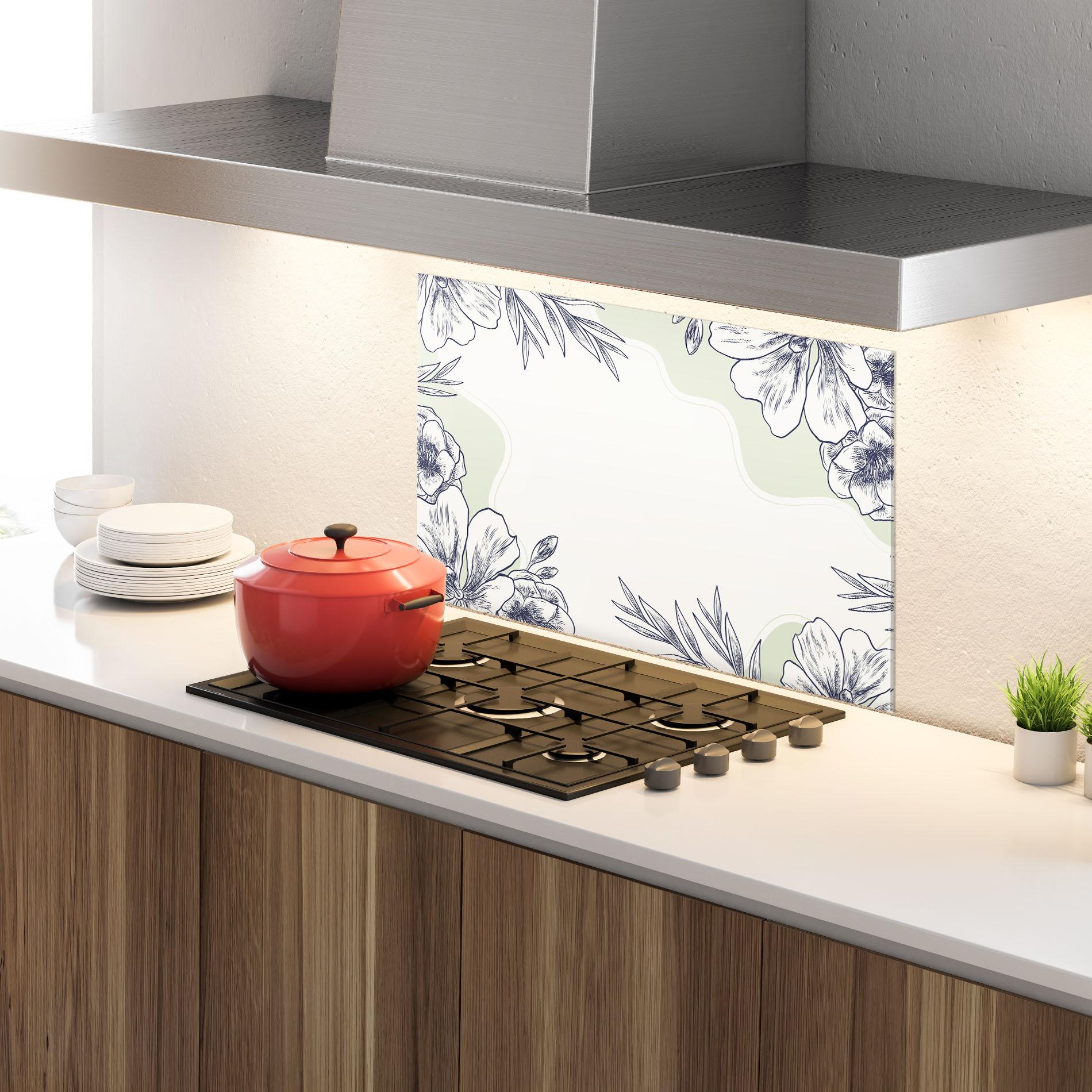 Konyhai üveg hátfal Blue Line Green mockup 4