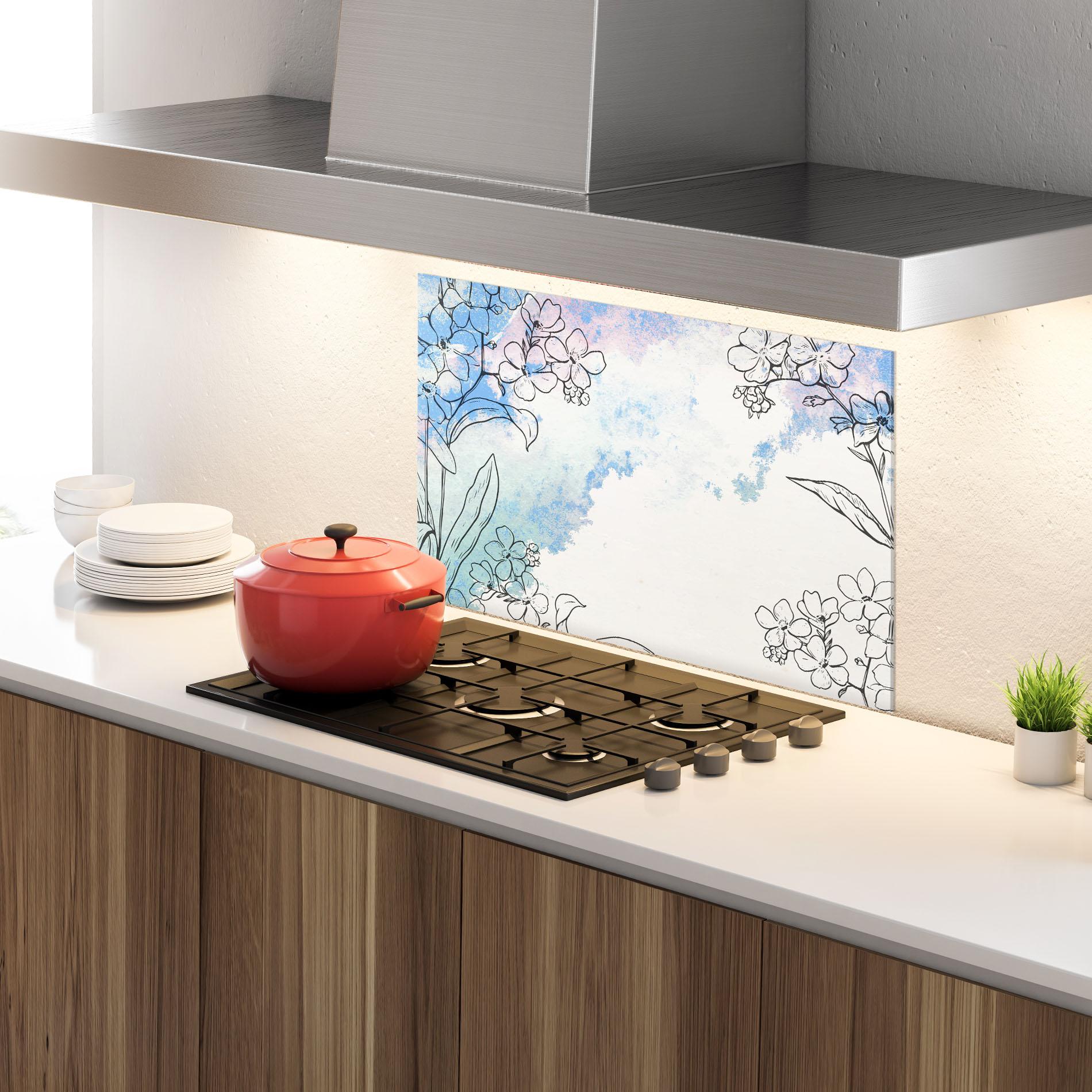 Konyhai üveg hátfal Blue Watercolor Flower mockup 4