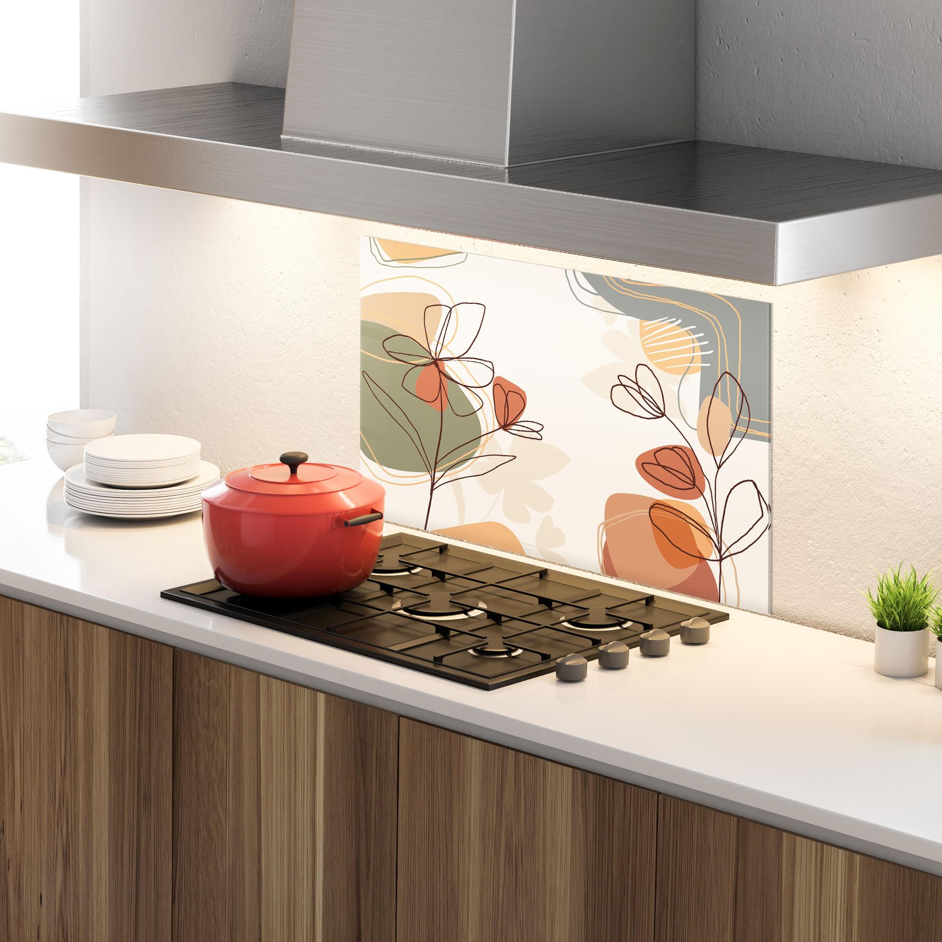 Konyhai üveg hátfal Brown Line Plants mockup 4