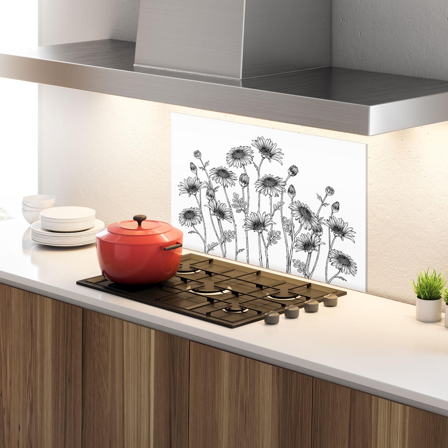 Konyhai üveg hátfal Daisy Black Line mockup 4