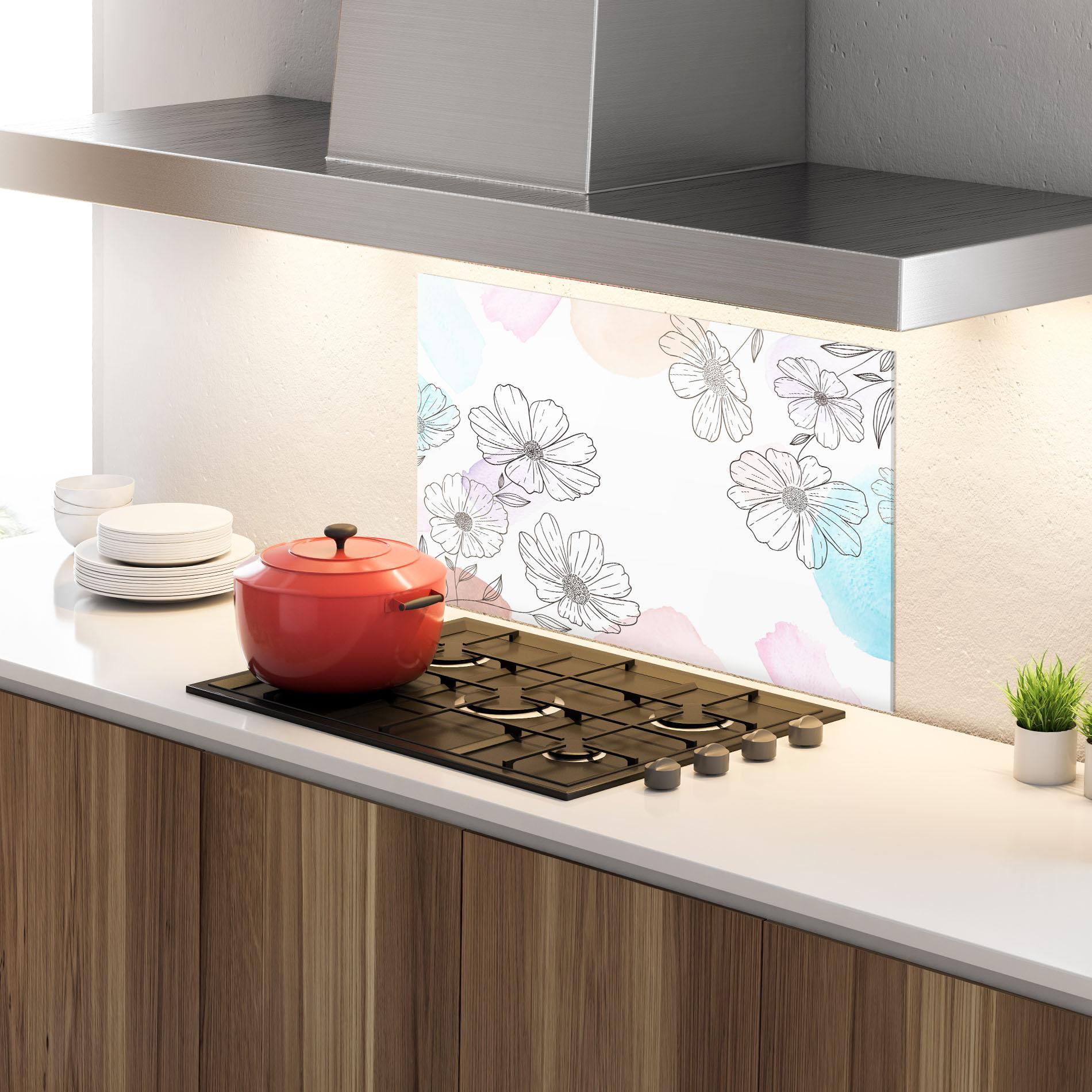 Konyhai üveg hátfal Grey Colorful Flower mockup 4