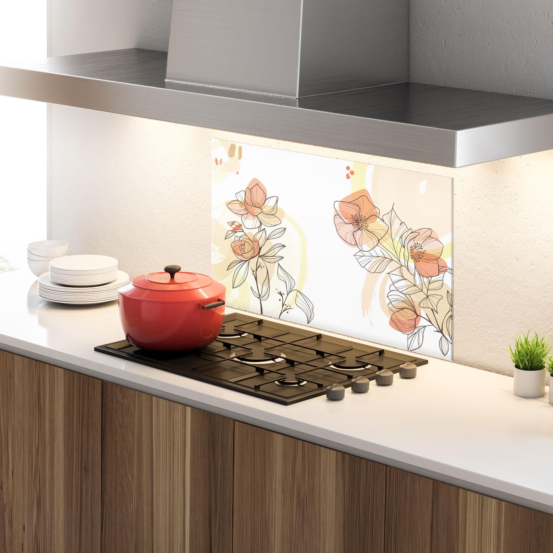 Konyhai üveg hátfal Yellow Orange Line mockup 4