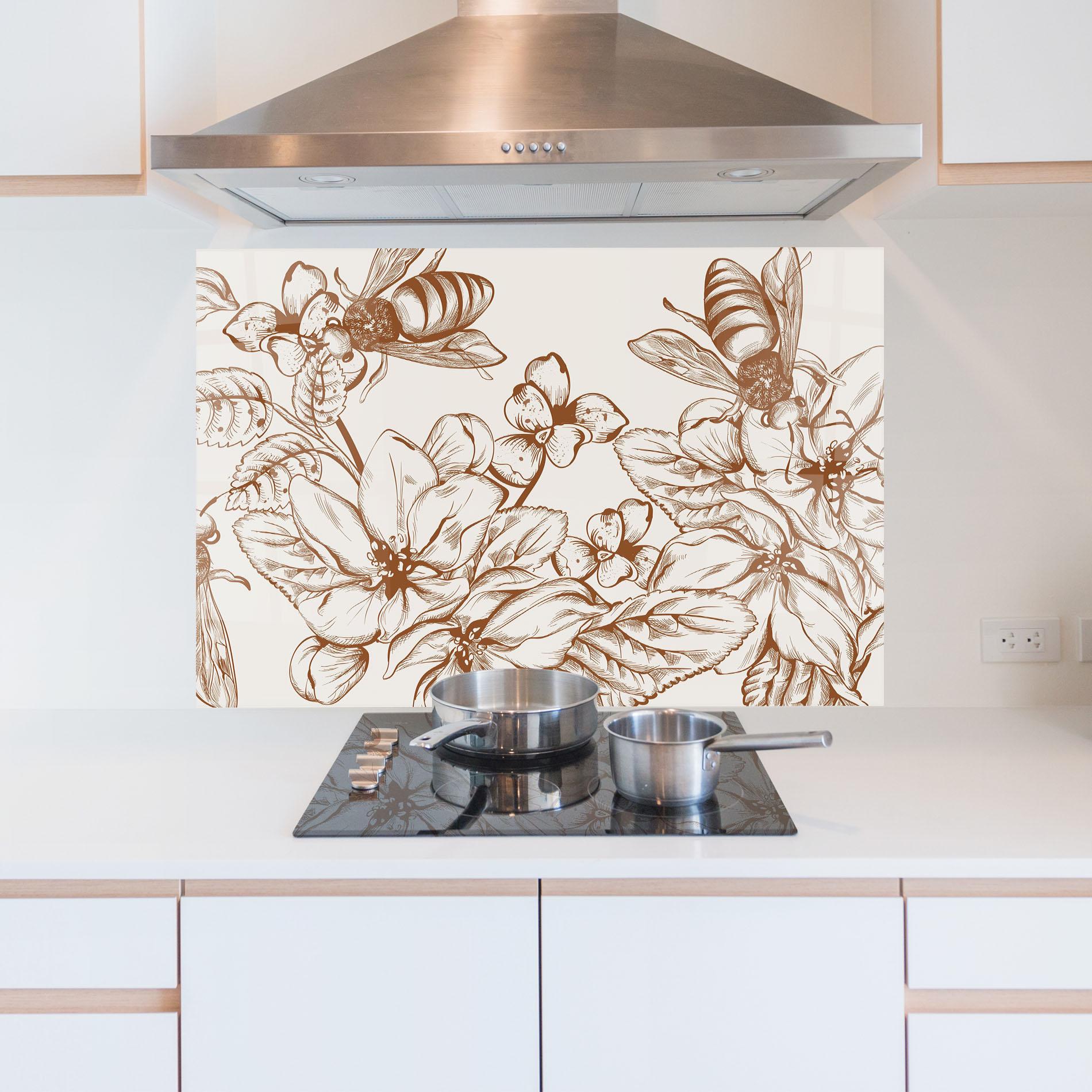 Konyhai üveg hátfal Bee Flower Line mockup 5
